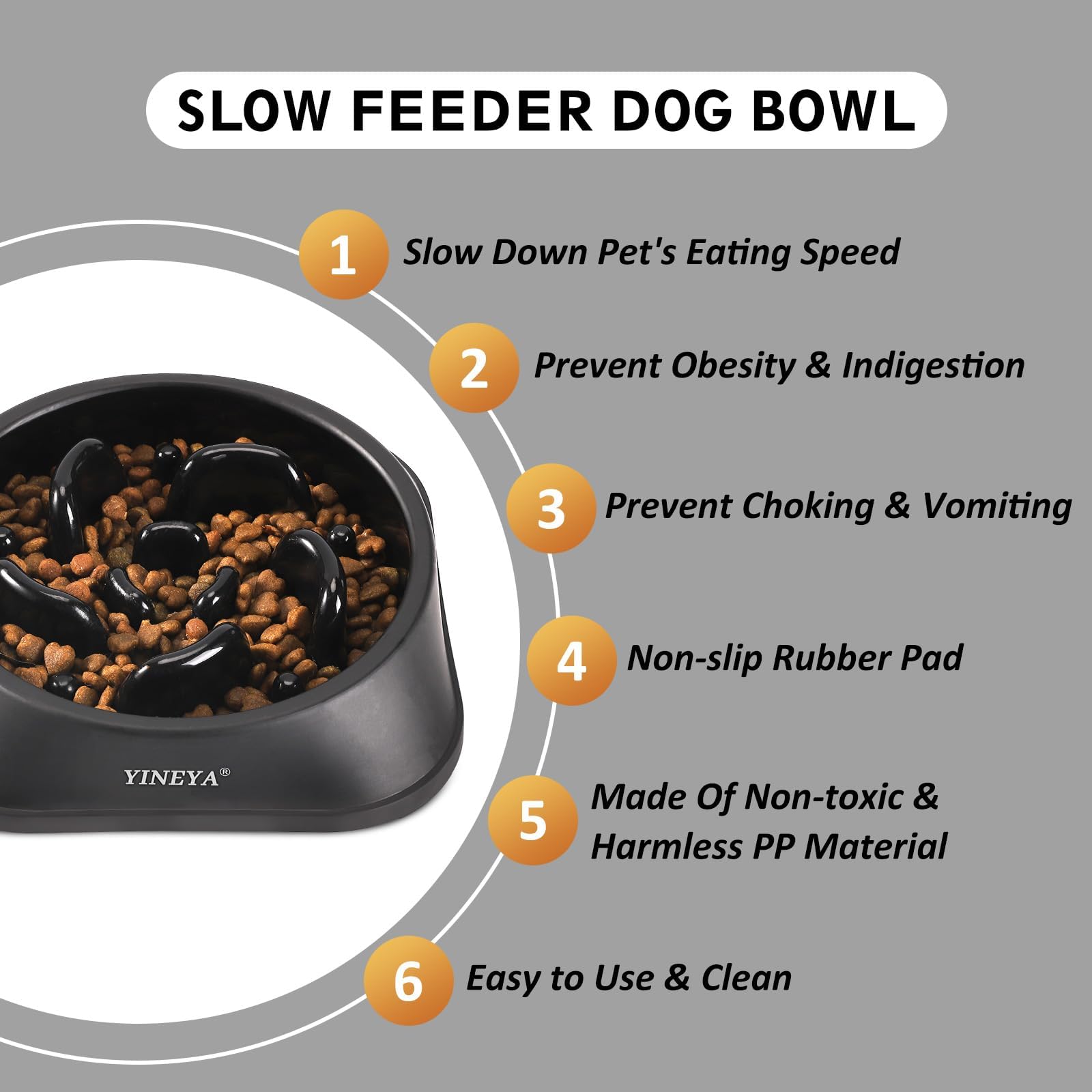 YINEYA Slow Feeder Dog Bowl - Prevents Choking & Bloat | Medium/Small Breed | Polypropylene