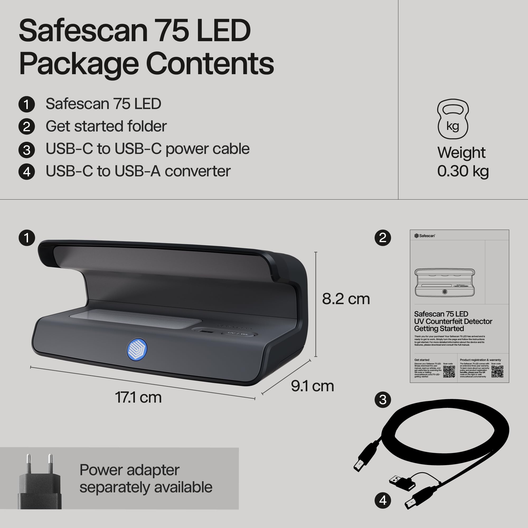 Safescan 75 LED Money Detector with Ultra Strong UV & White Light for Global Currency Verification 7