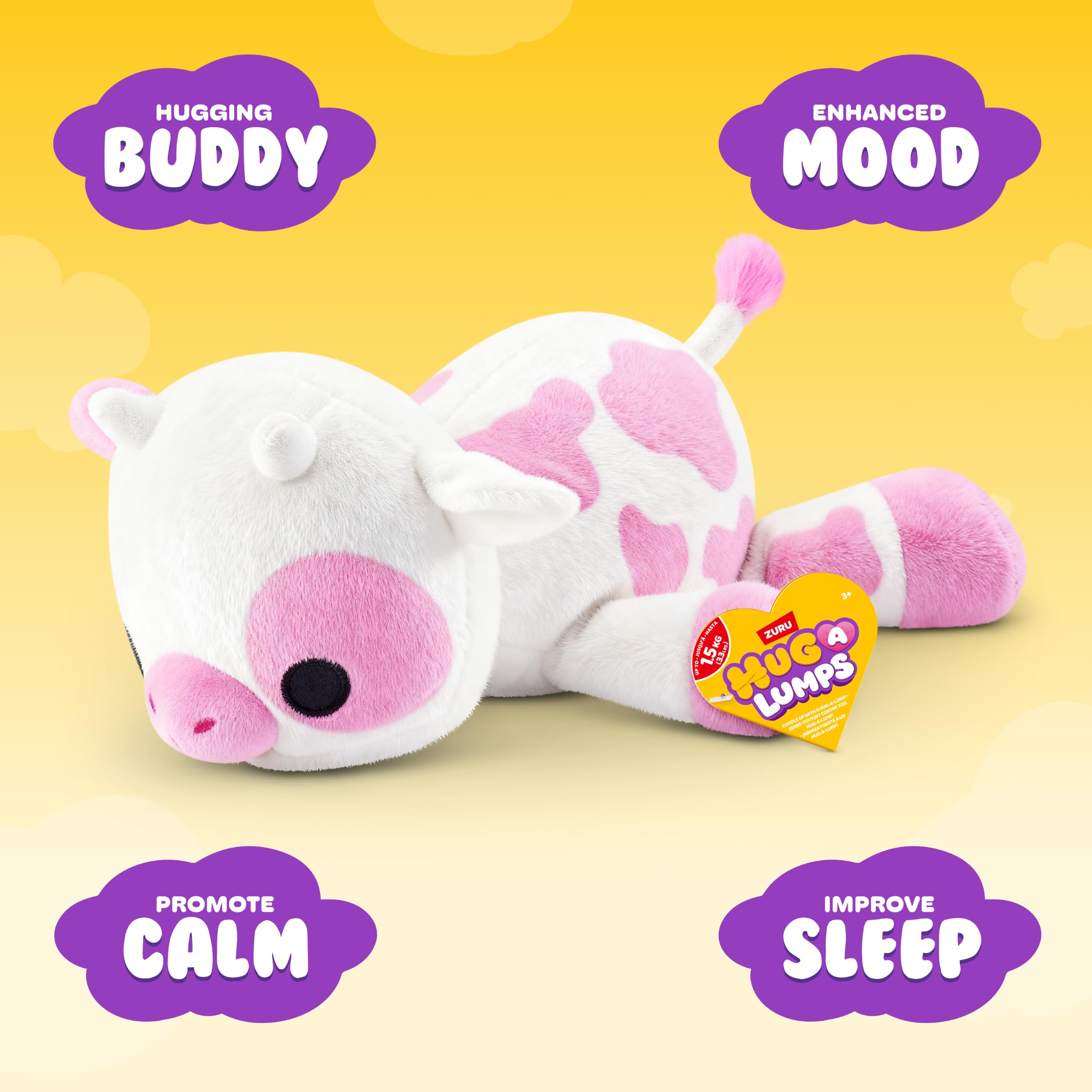 Hug-A-Lumps Cow (Clover) Medium Soft Doll - Weighted Plush for Calm & Comfort