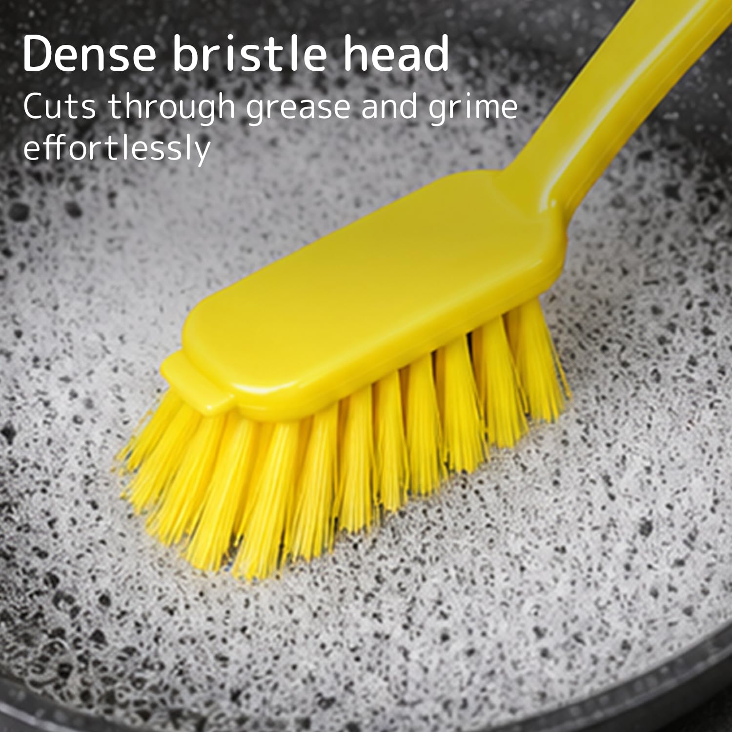 ABENA Yellow Dishwashing Brush - 27cm Long Handle | Stiff Nylon Bristle | Built-In Scraper 2