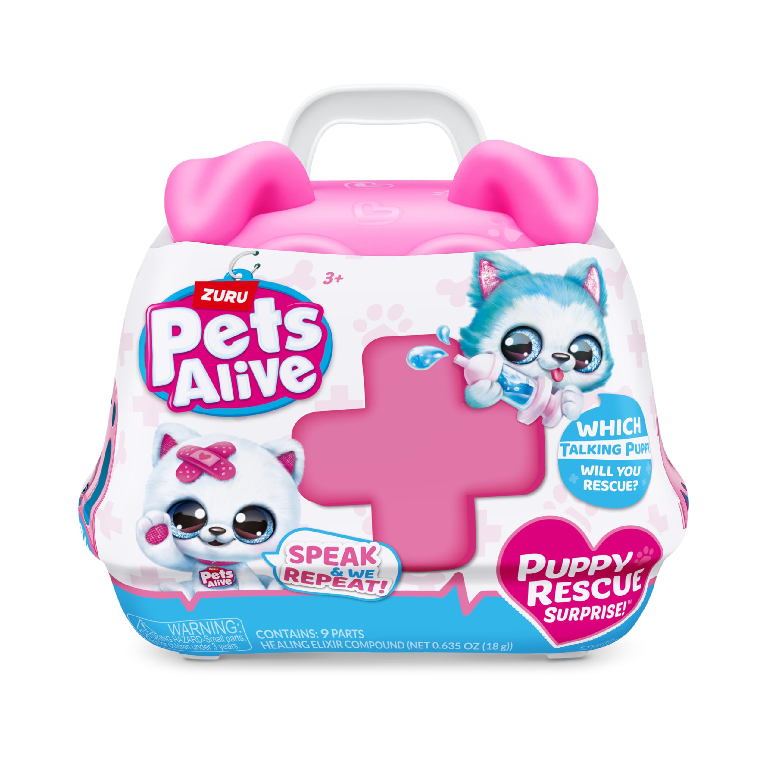 Pets Alive Puppy Rescue Wolf Dog Plush - Interactive Speak & Repeat Toy with Healing Kit, 6 to Collect