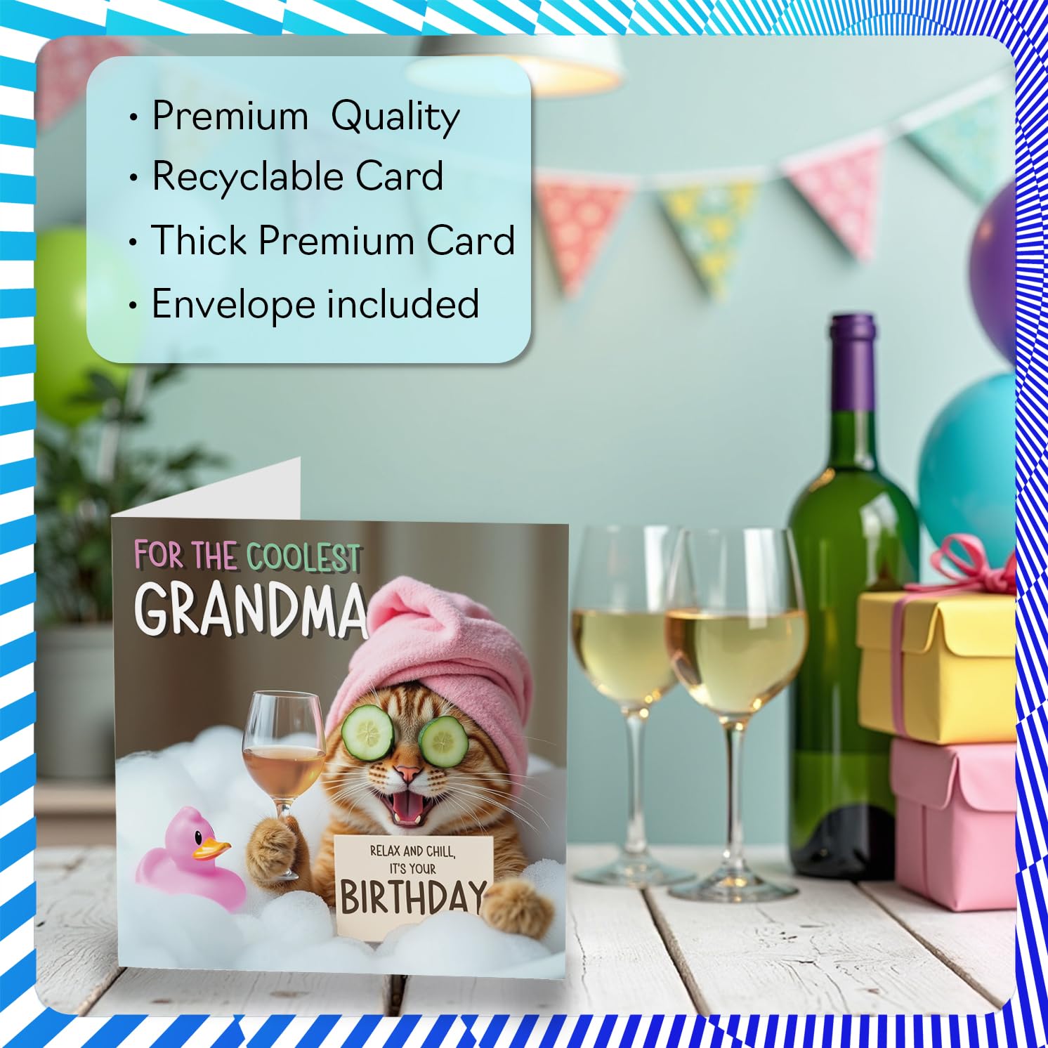 Stuff4 Funny Grandma Birthday Card - Relaxing Bath Cat Design | 145mm x 145mm 3