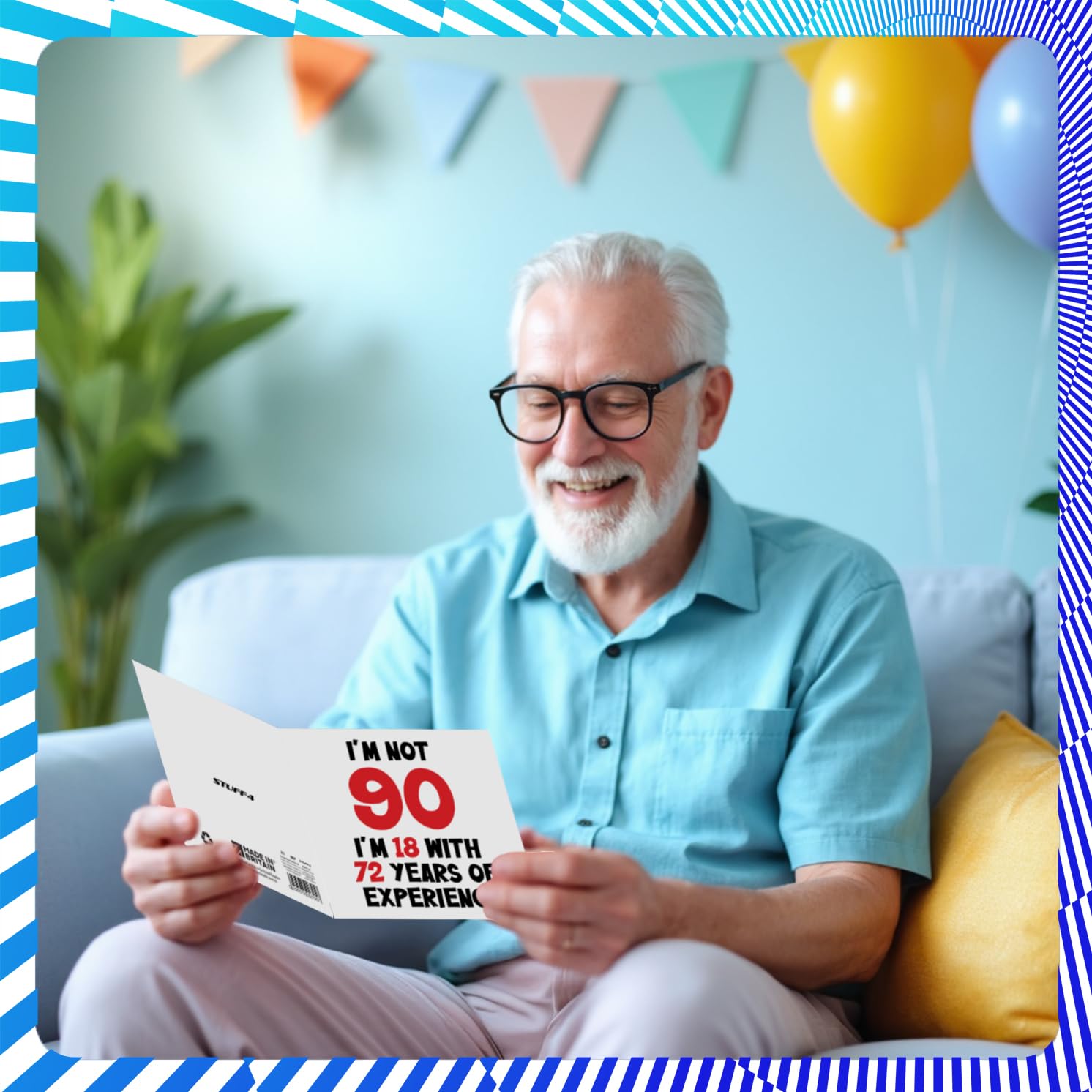 Stuff4 Funny 90th Birthday Card for Women & Men | 18 With 72 Years Experience | 145mm Square 7