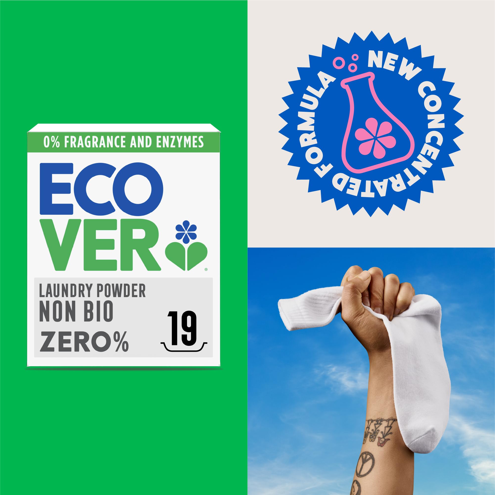 Ecover Zero Non-Bio Powder Detergent for Sensitive Skin, Unscented, 950 g 3
