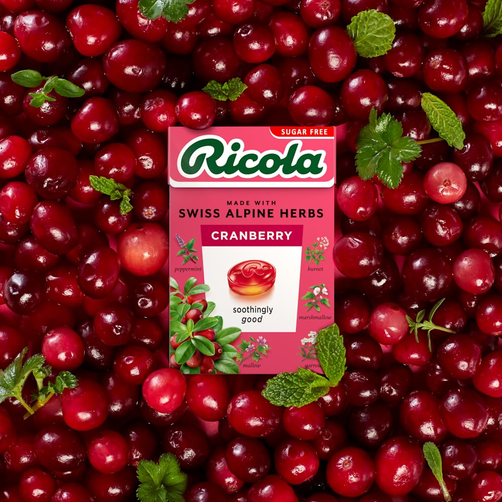 Ricola Cranberry Sugar Free Swiss Herbal Sweets - 45g Box of 20 Drops 4