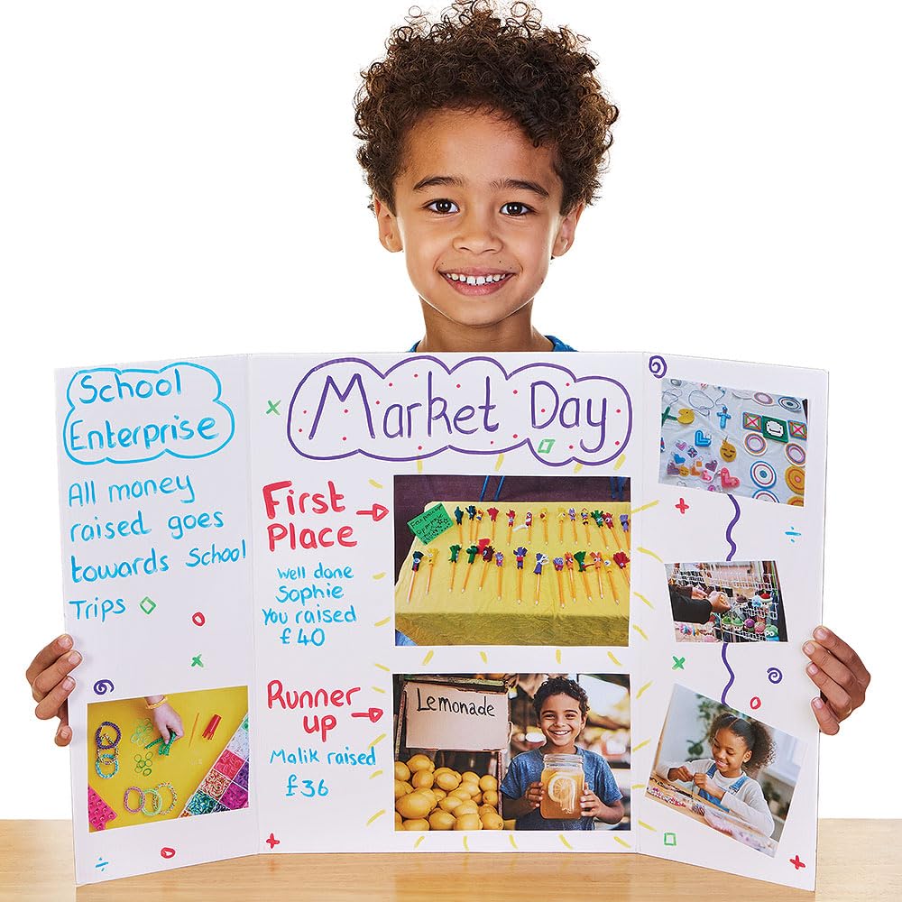 Baker Ross Small White Presentation Boards - Tri-Fold Corrugated Card | Pack of 4 | 61cm x 41cm 3