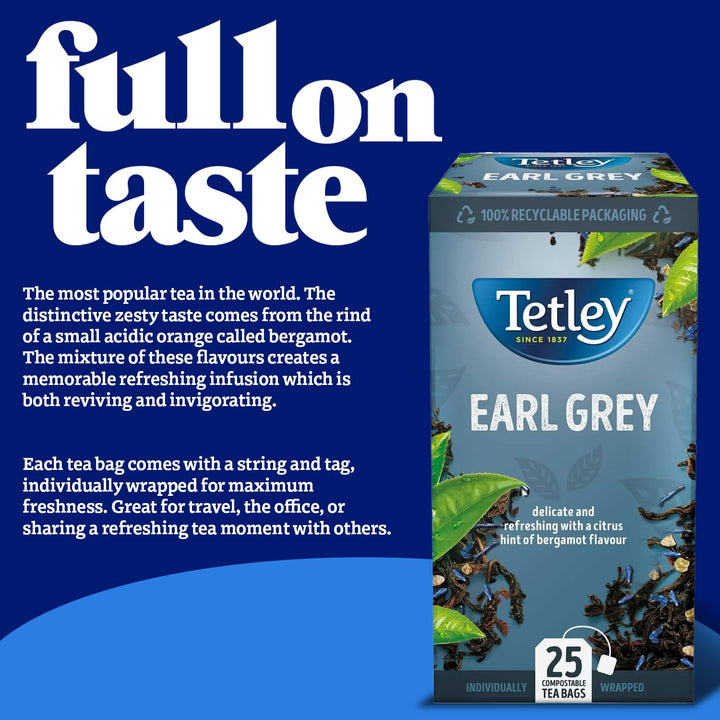 Tetley - Earl Grey Tea Black Tea, 150 Teabags (6 x 25)