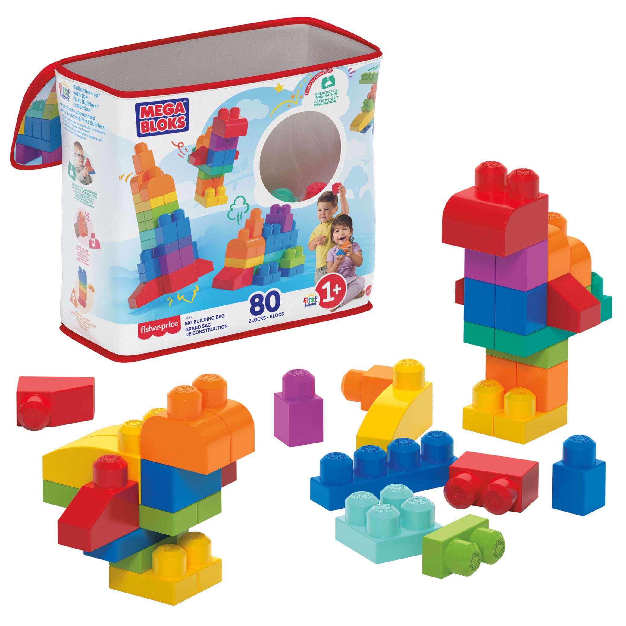 Mega Bloks First Builders Big Building Bag - 80 Pieces | Ages 1+ | Easy Storage 1