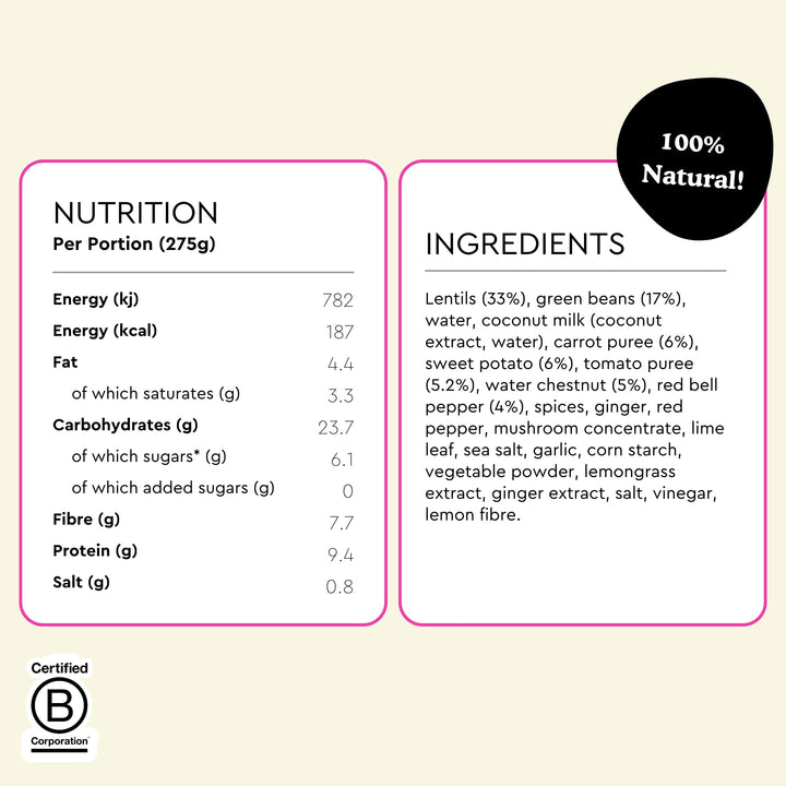 Fiid Thai Lentil & Sweet Potato Curry - 100% Natural Vegan Microwave Meal
