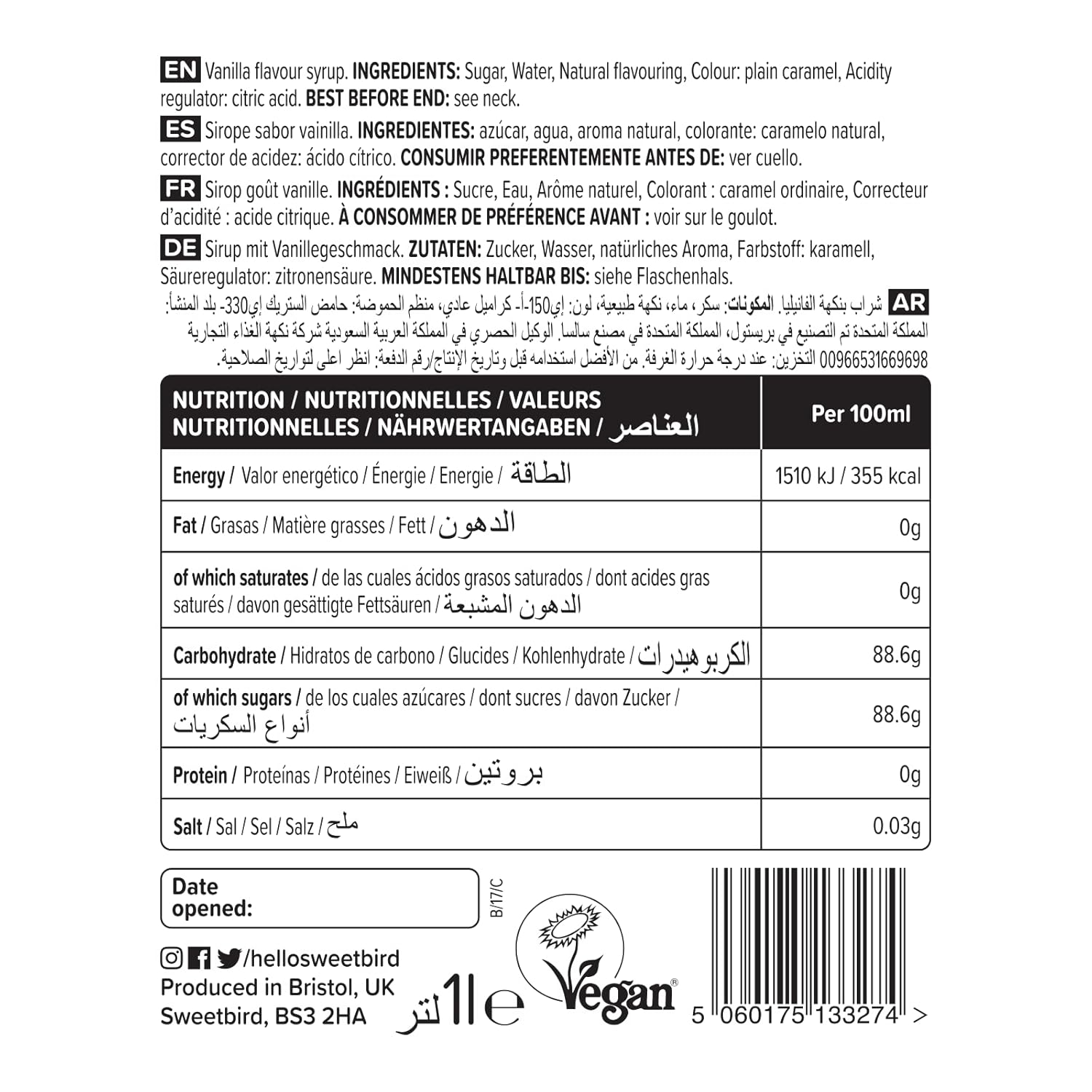 Sweetbird Vanilla Syrup | 1 Litre | Beverage Syrup for Coffee & Drinks 5