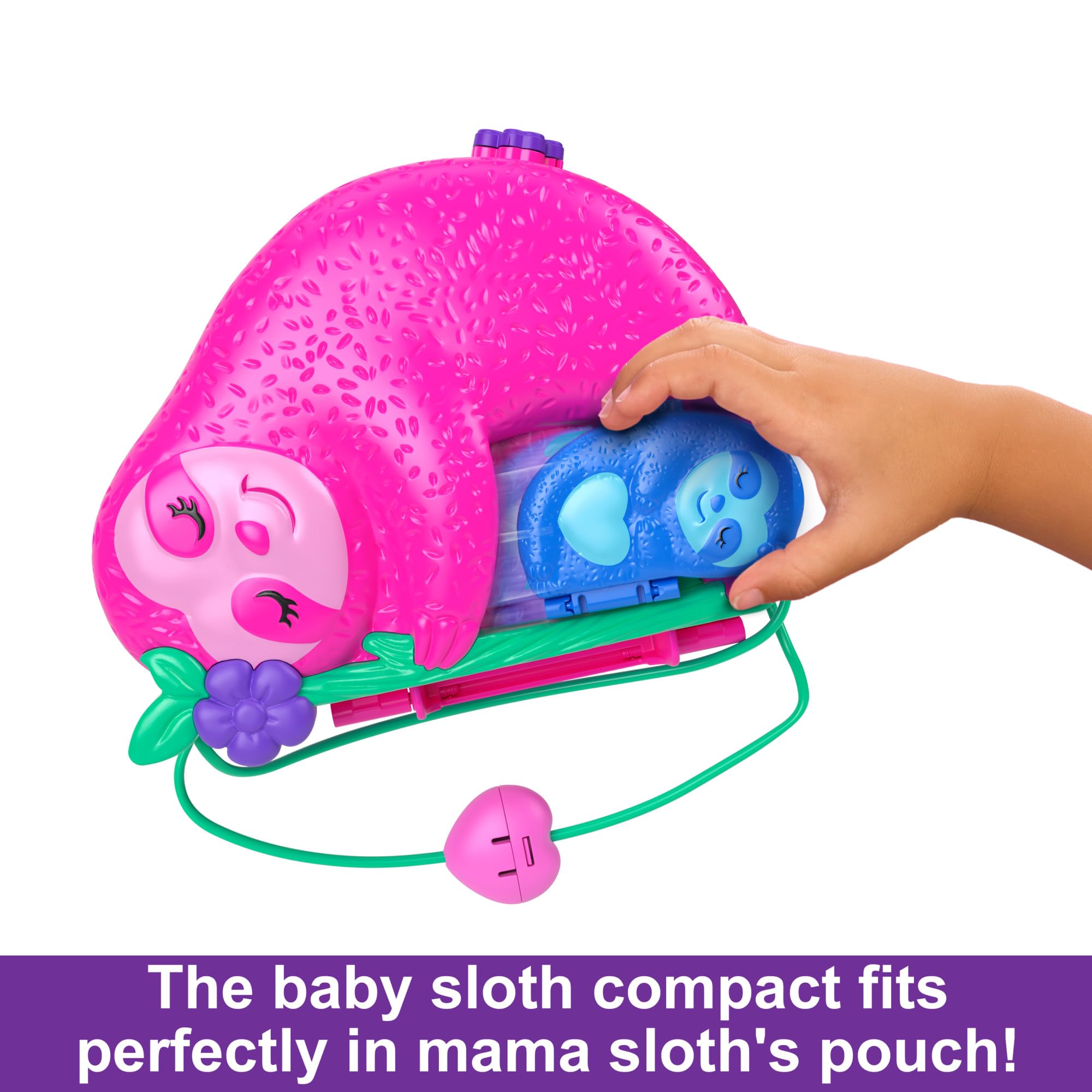 Polly Pocket Sloth Family 2-in-1 Purse Compact Playset with 2 Micro Dolls & 12 Accessories 9