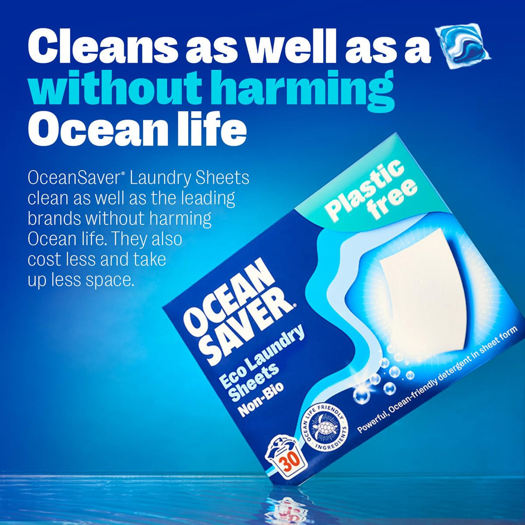 OceanSaver - Eco Laundry Detergent Sheets (30 Washes) | Non-Bio, Plant-Based, Plastic-Free