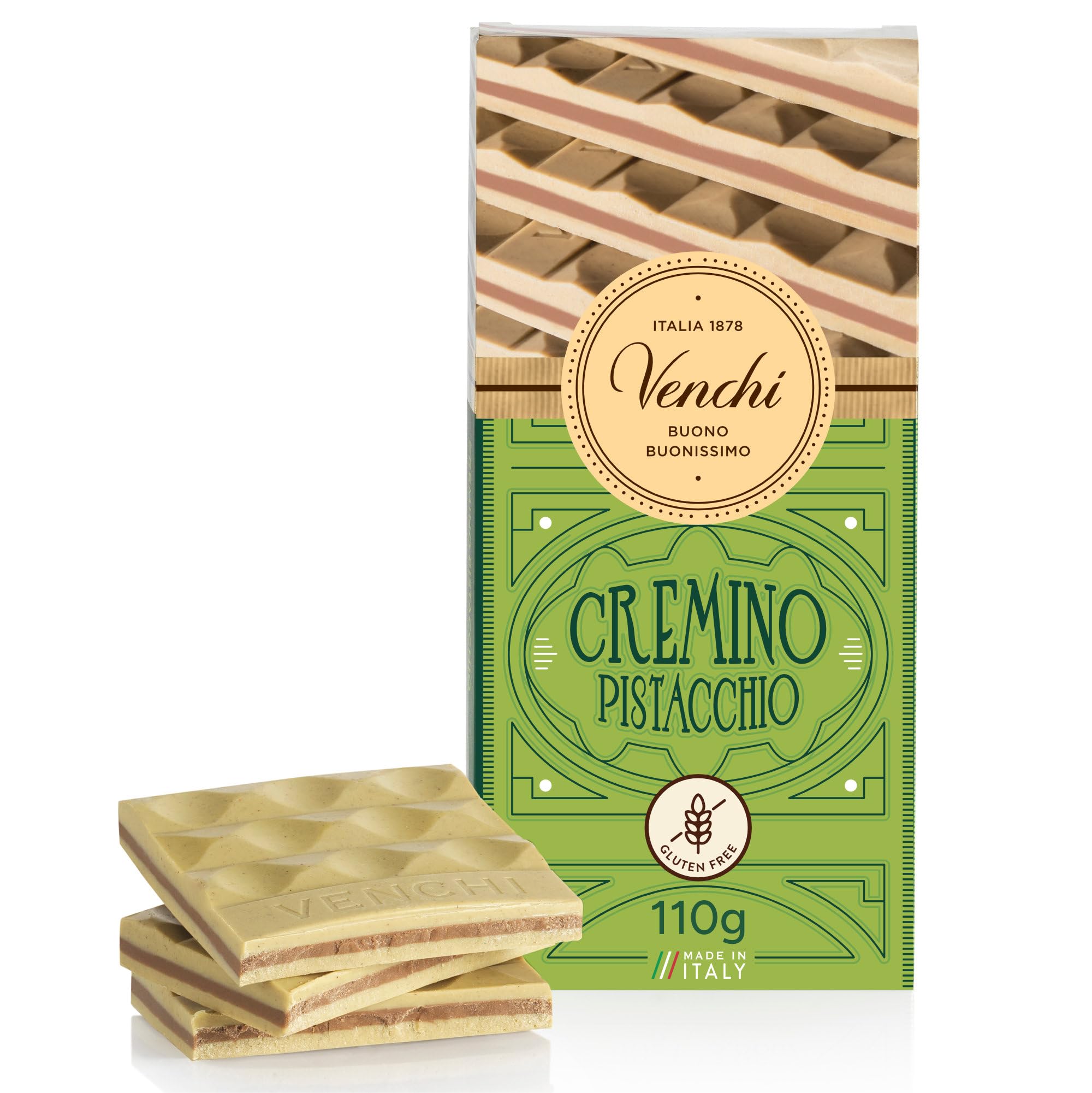 Venchi Cremino Riegel Pistazie, Milch und weiße Schokolade mit Pistazienpaste