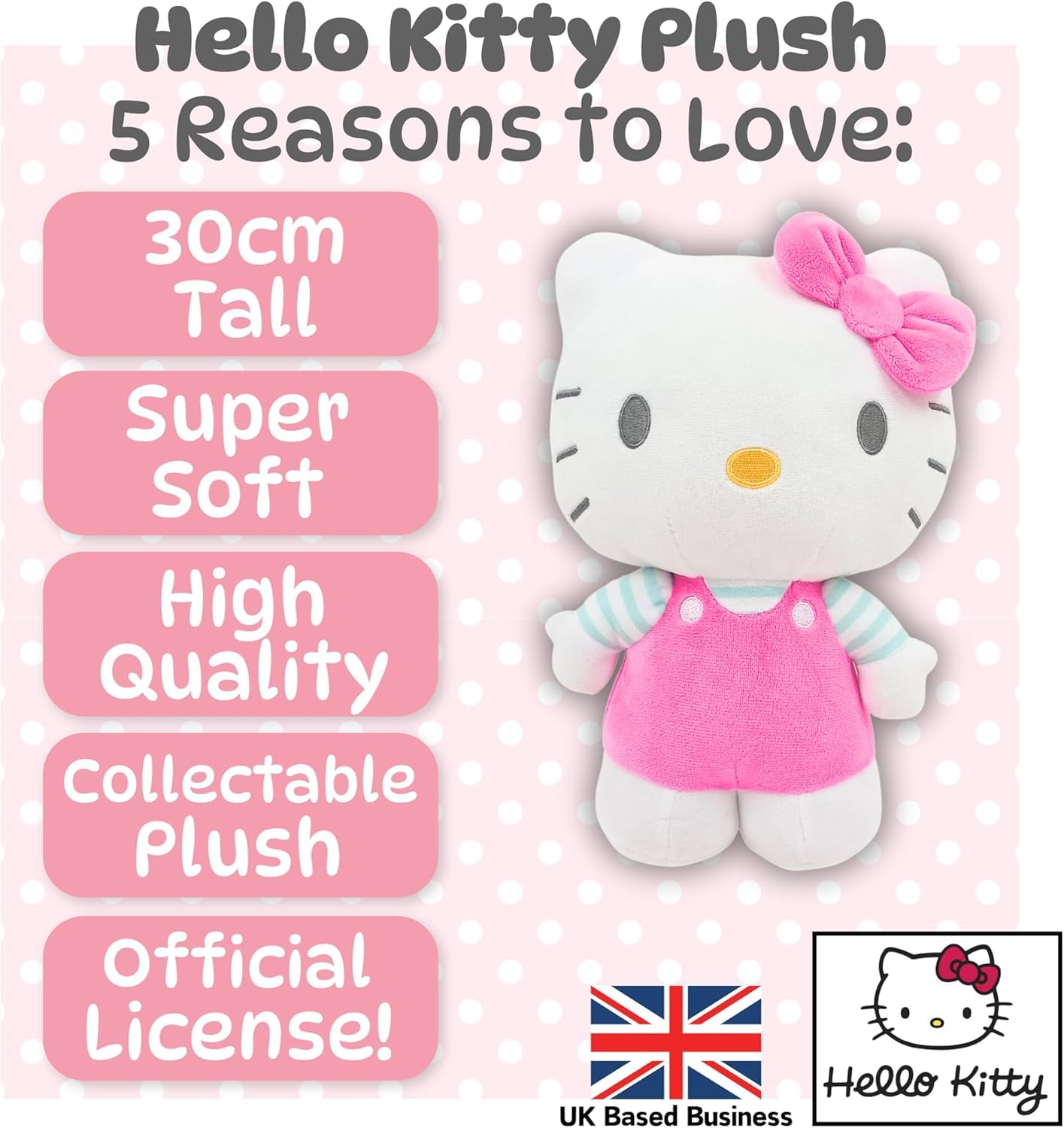Hello Kitty Official Plush - 30 CM Large Standing Pink, Sanrio Collectible 2