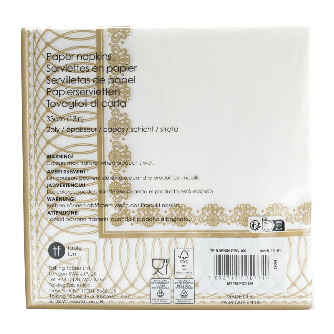Talking Tables Soft Disposable Gold Paper Napkins - 100 Count, 2-Ply, 33cm Luncheon Size 2