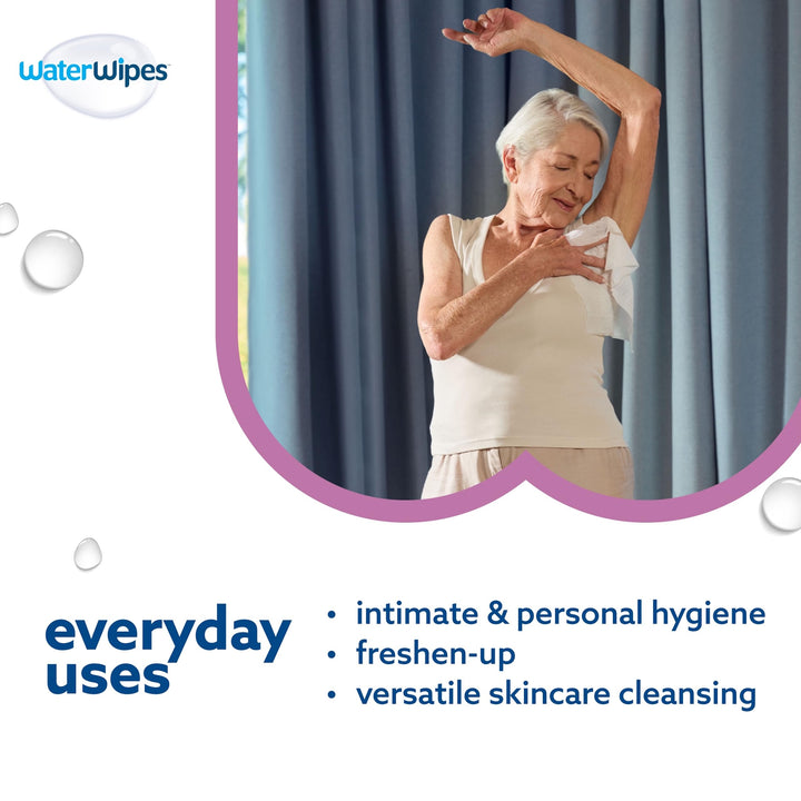 WaterWipes Sensitive+ Body & Intimate Wipes, 90 Wipes (3 Packs) - 3-in-1 Cleansing, Plastic-Free*, Plant-Based Wipes