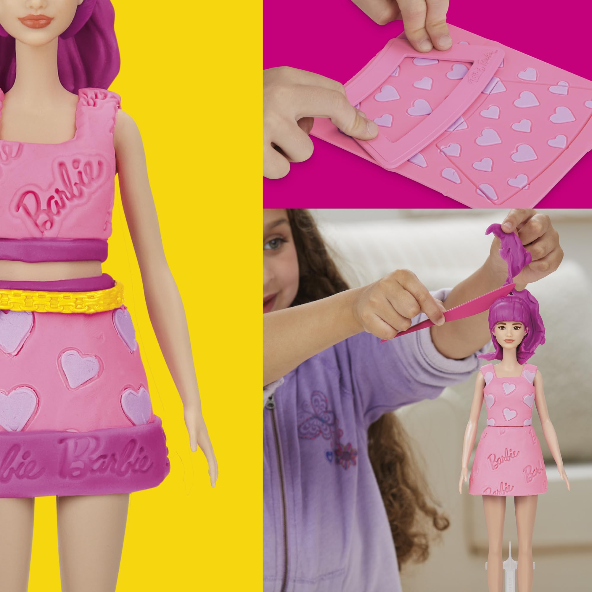 Play-Doh Barbie Hearts and Hair Doll Set - Fashion & Hair Styling Playset for Ages 5+ 3