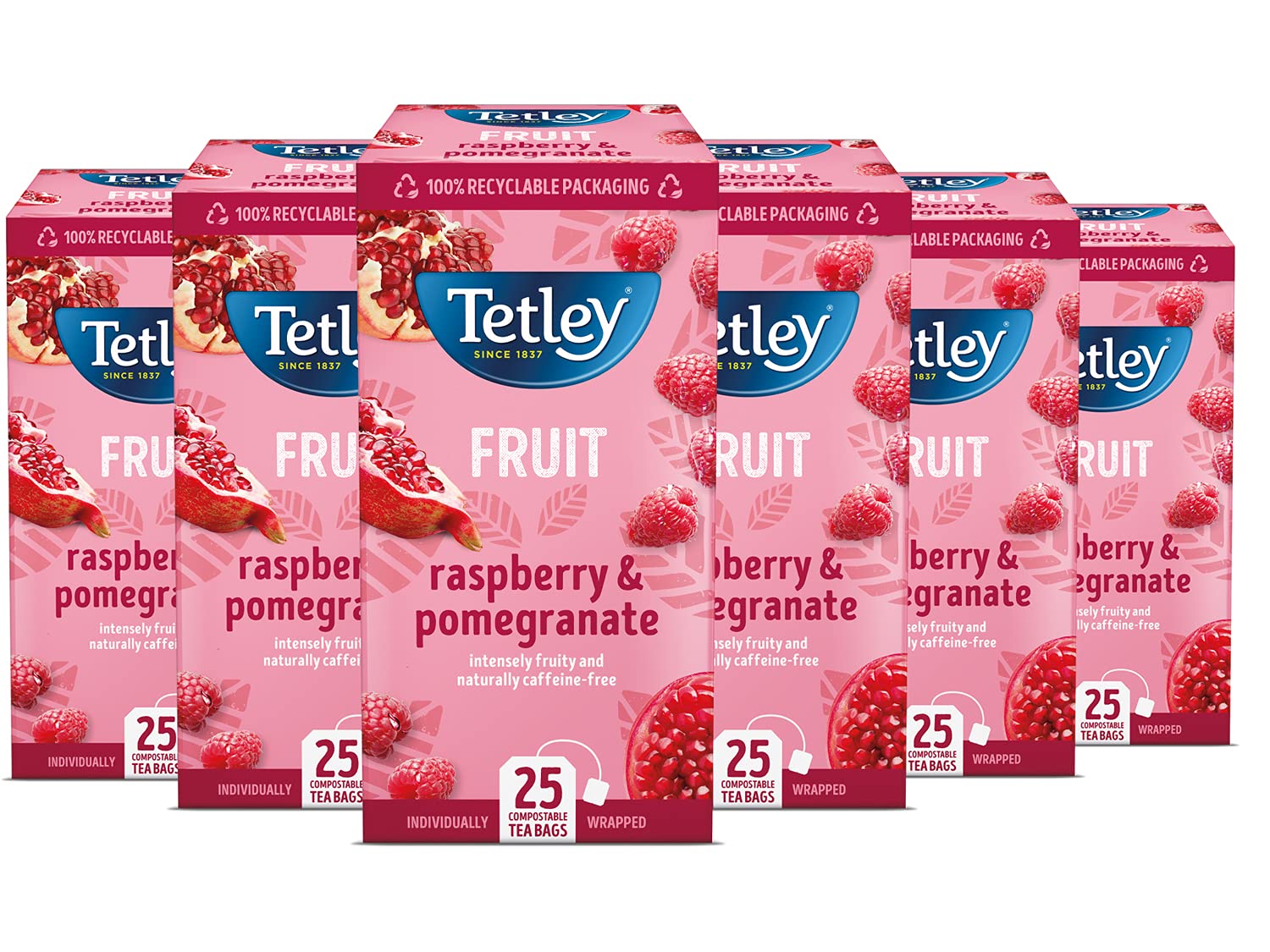 Tetley Raspberry & Pomegranate Tea - Caffeine-Free Herbal Blend | 150 Teabags (6x25) 1