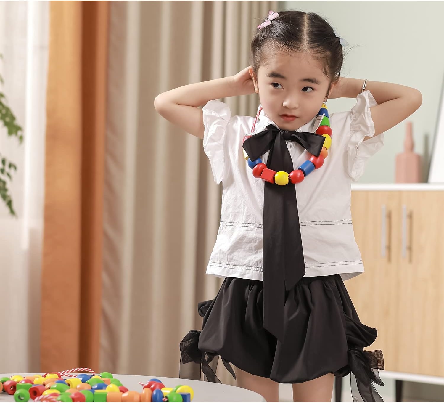 Viga Wooden Jumbo Lacing Beads Tub - Educational Threading Toy for Kids 3+ 5