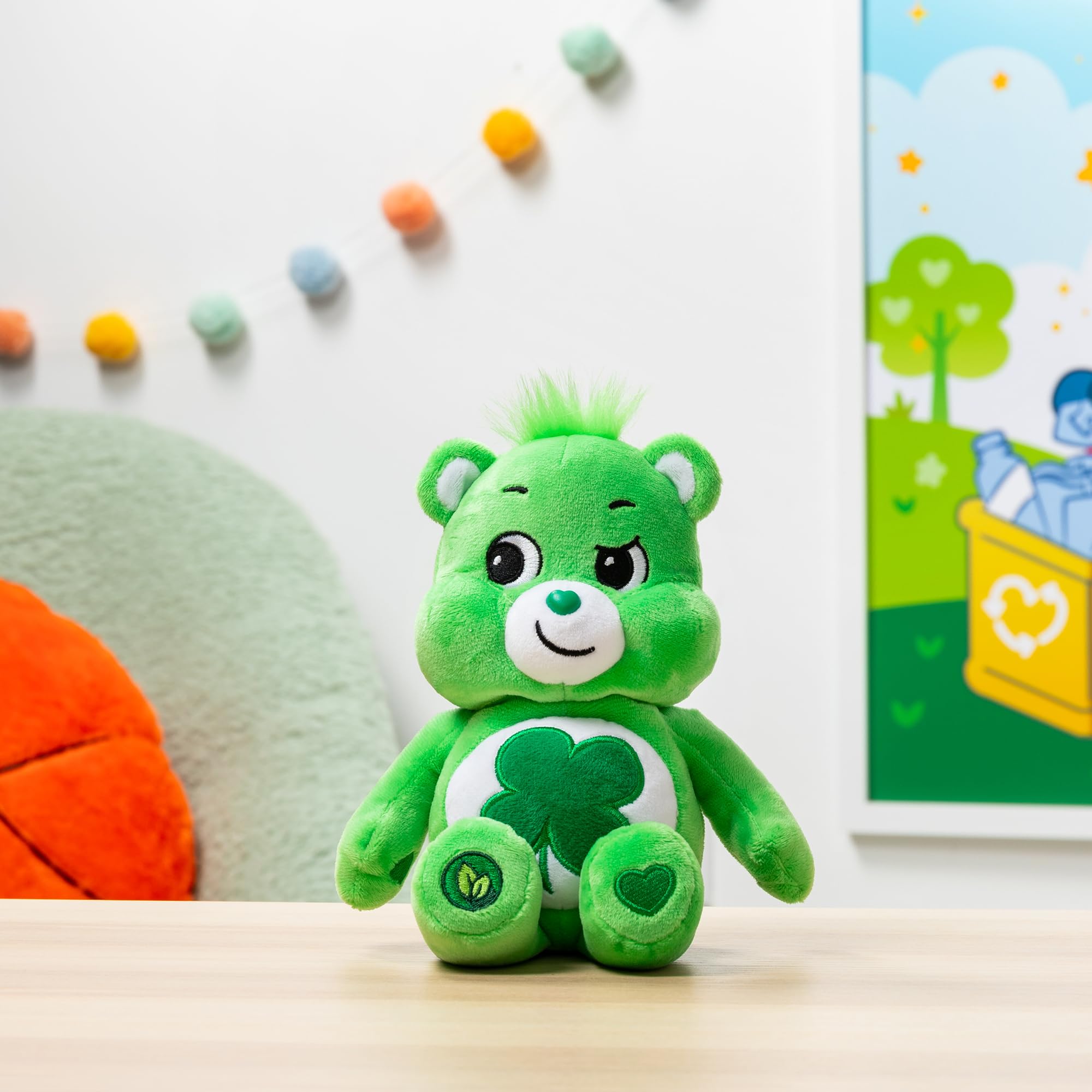 Care Bears Good Luck Bear 9 Inch Plush Toy - Green Four-Leaf Clover Collectible 13