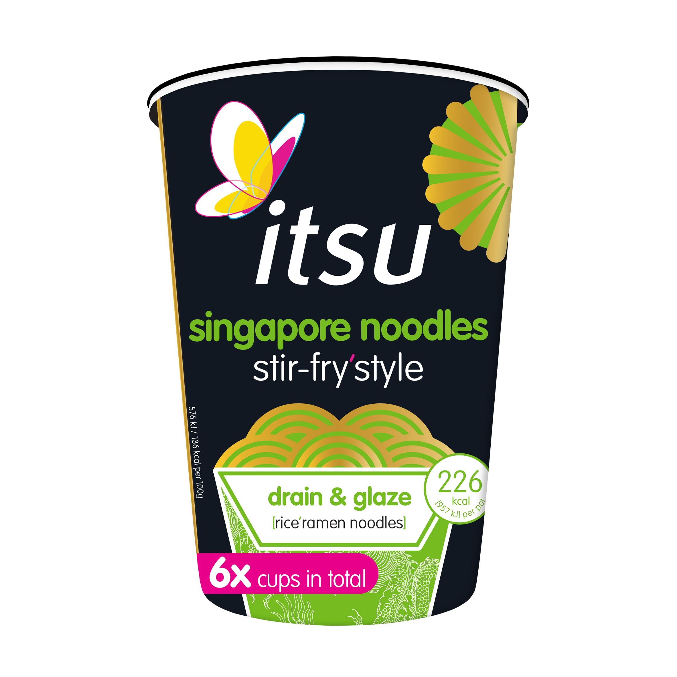 Itsu Singapore Stir Fry Style Noodles 79g | Instant Noodles Multipack Pots | Air-Dried Rice Ramen with Curry Glaze | Pack of 6 1