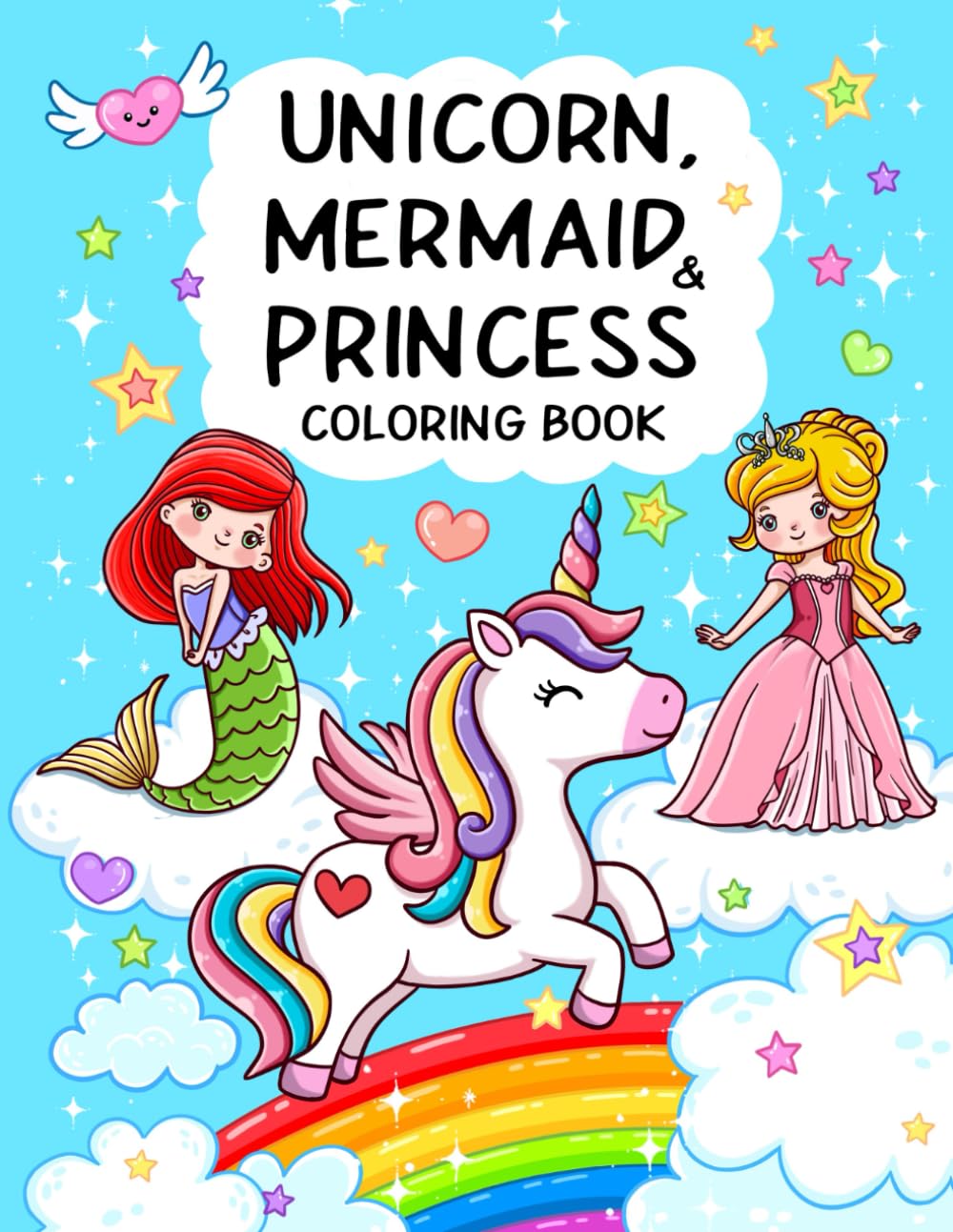 Little Cat Press Unicorn, Mermaid & Princess Coloring Book for Kids | 50 Designs | Paperback