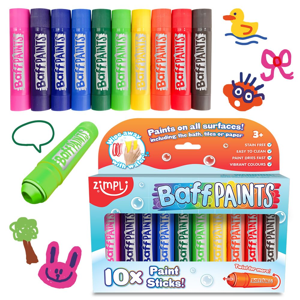 ZIMPLI 10 x Large Baff Paint Sticks - Stain Free Bath Crayons for Kids | Wax Material 1