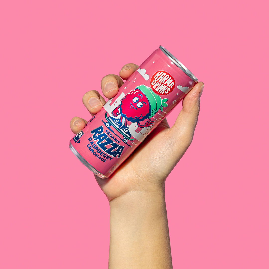 KARMA DRINKS Razza Raspberry Lemonade - Organic Gluten-Free Sparkling Drink (250ml x 4 Cans)