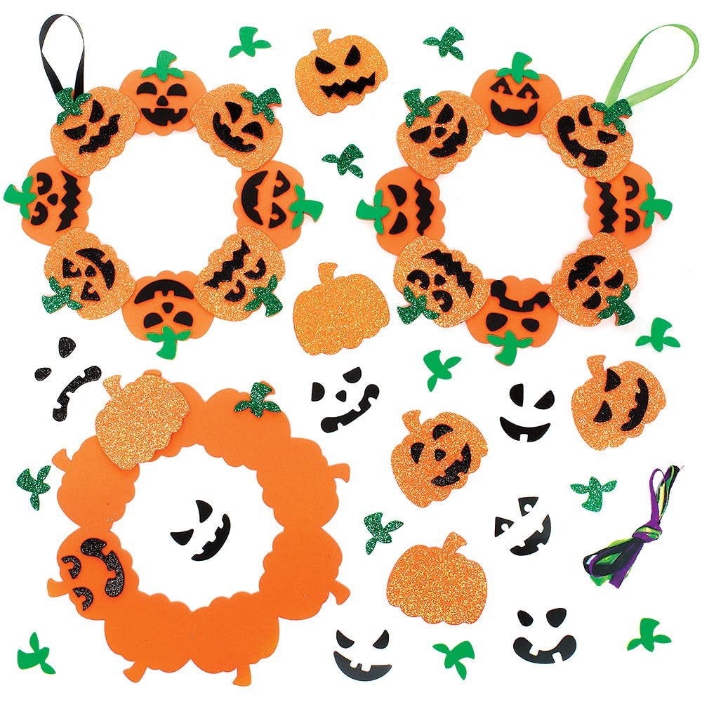 Baker Ross FX251 Pumpkin Mix and Match Wreath Kits - Pack of 3, Halloween Craft Kit 1