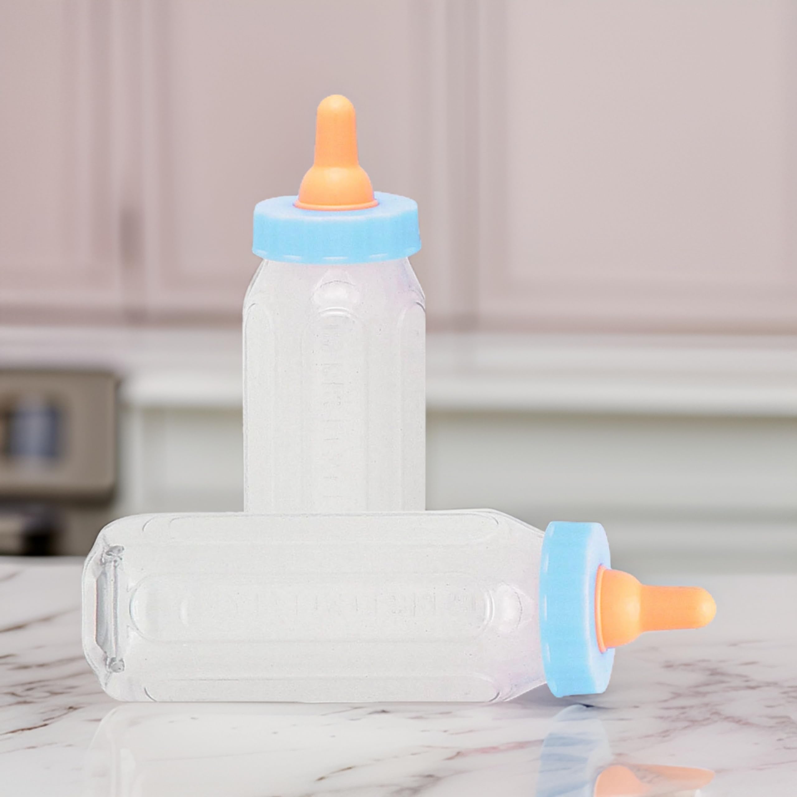 Unique Fillable Blue Baby Bottles - 2 Pack, 12cm Keepsakes for Baby Showers | Plastic 3