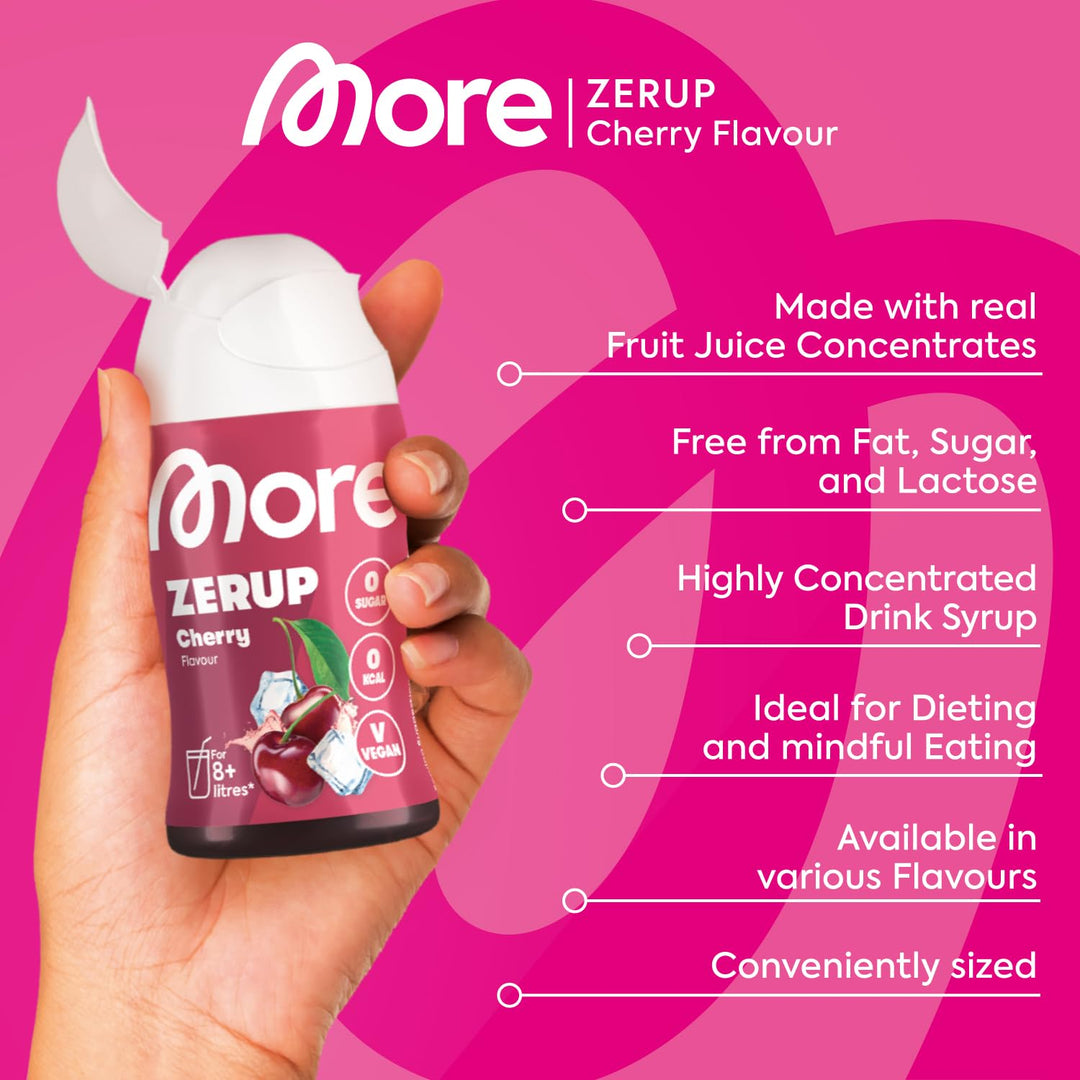 MORE Nutrition Zerup Zero Calorie Syrup with Real Fruit Extracts - Cherry, 65 ml