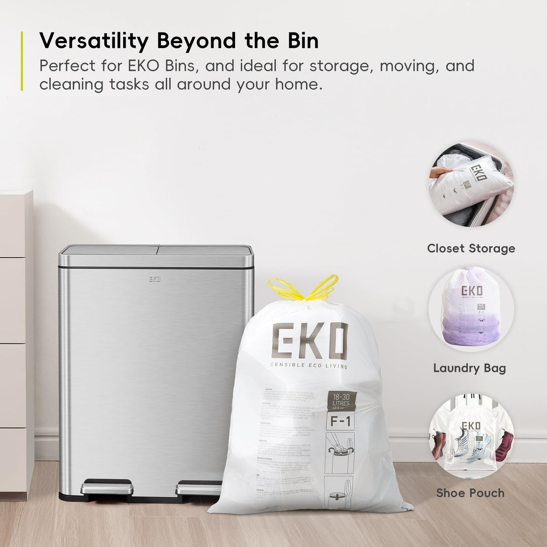 EKO Heavy Duty 18-30L Drawstring Bin Bags, Leakproof & Tear-Resistant Kitchen Bin Liners, 49 x 70 cm, 20 Count, Code F-1