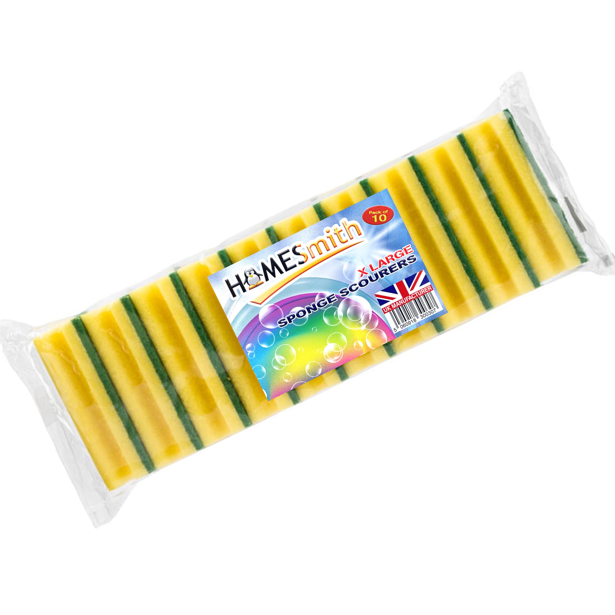 HomeSmith Heavy Duty Scrub Sponge - Dual-Sided Cleaning, Pack of 10 Large Yellow & Green Pads 1