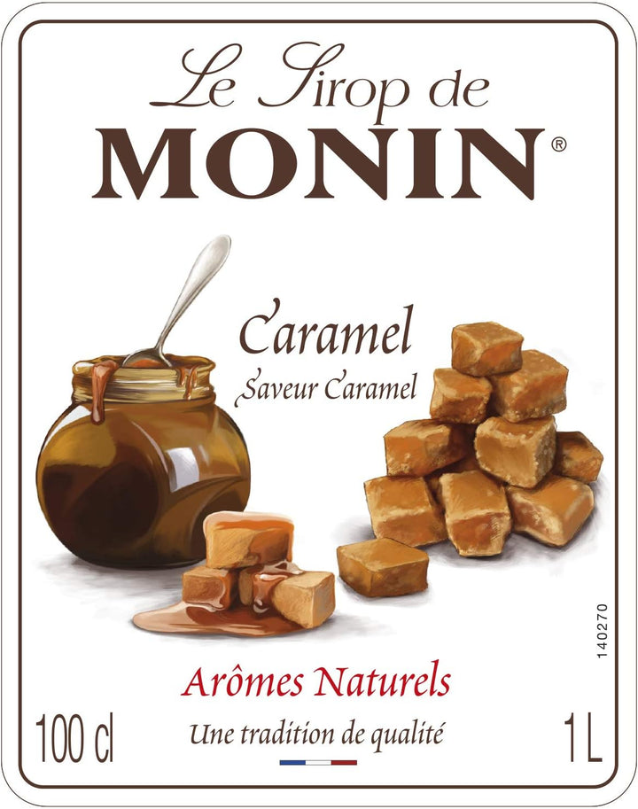 MONIN Premium Caramel Syrup 1L - Rich Caramel Flavor for Coffee, Cocktails & Baking
