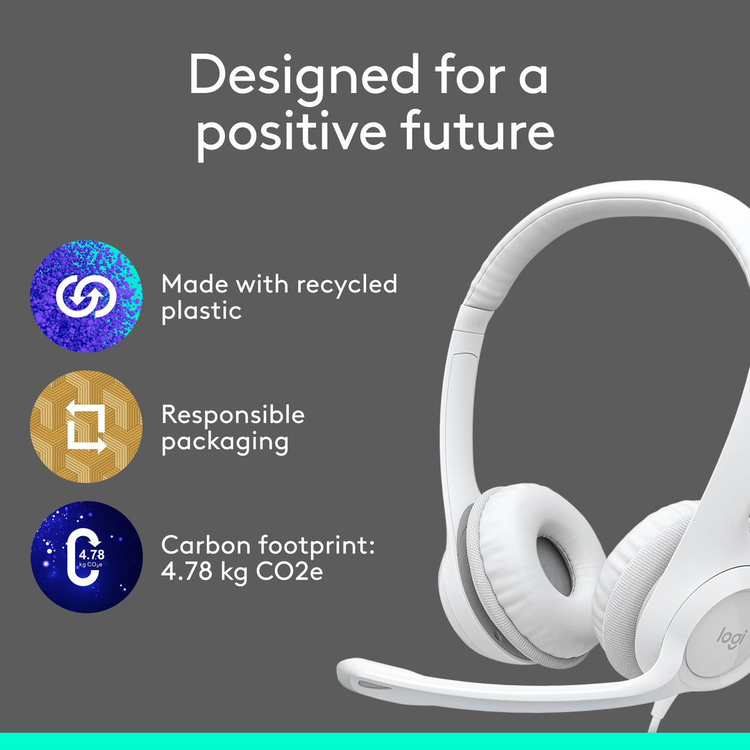 Logitech H390 Wired USB Headset with Noise-Cancelling Mic for PC, Chromebook, Laptop - Stereo Sound, In-line Controls, 1.9m Cable
