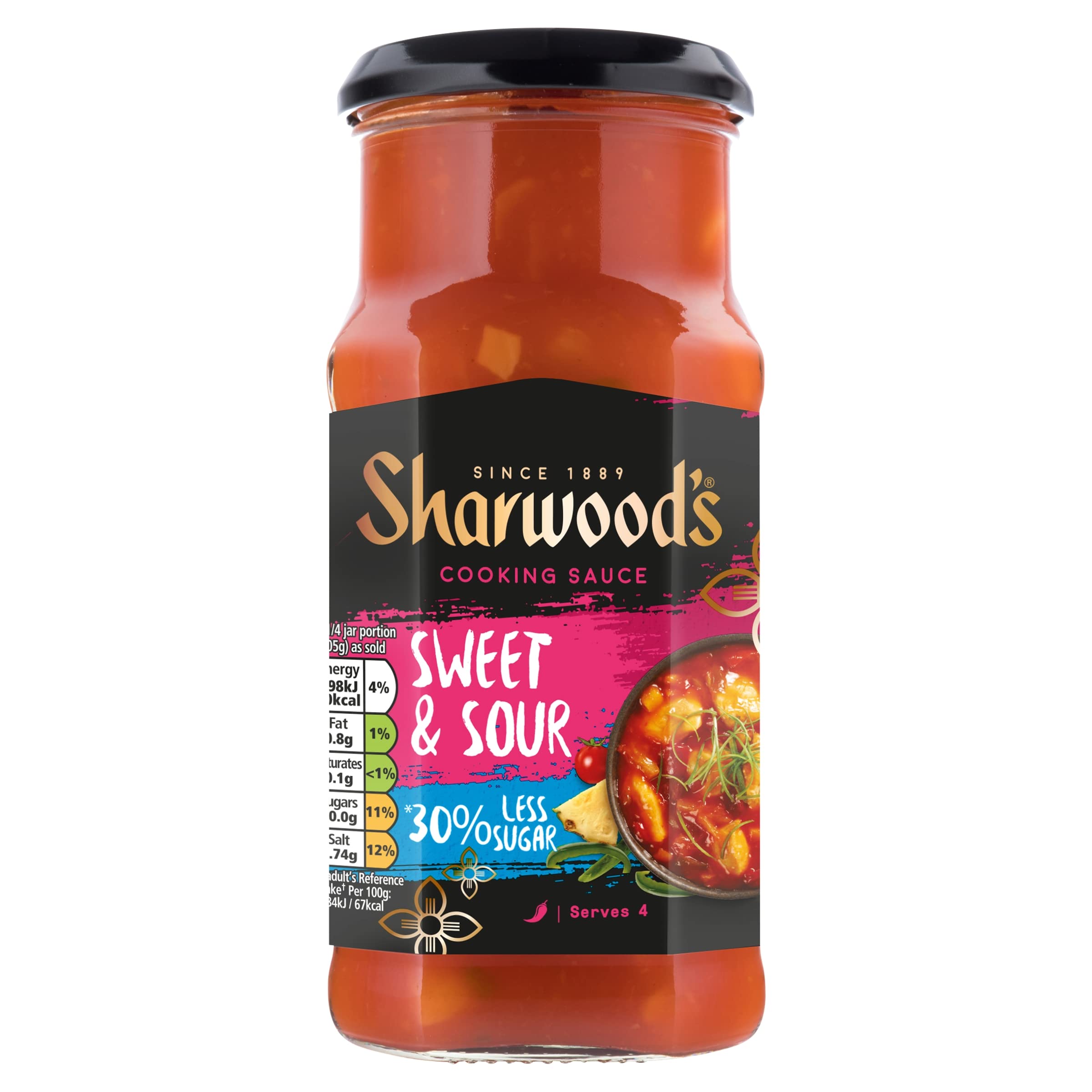 Sharwood's Sweet & Sour Sauce - 30% Reduced Sugar, Tangy Pineapple Flavor | 425g Jar 1