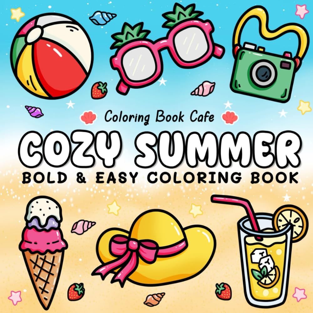 Majosta Cozy Summer Coloring Book - Bold & Easy Designs | Paperback | 72 Pages