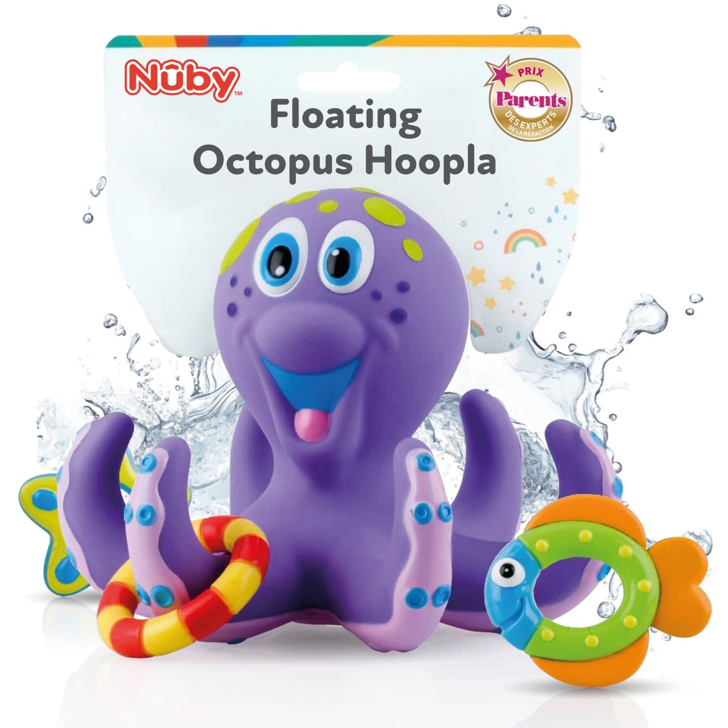 Nuby Floating Octopus Bath Toy with 3 Throwing Rings | Ages 18 Months+ | Purple 1