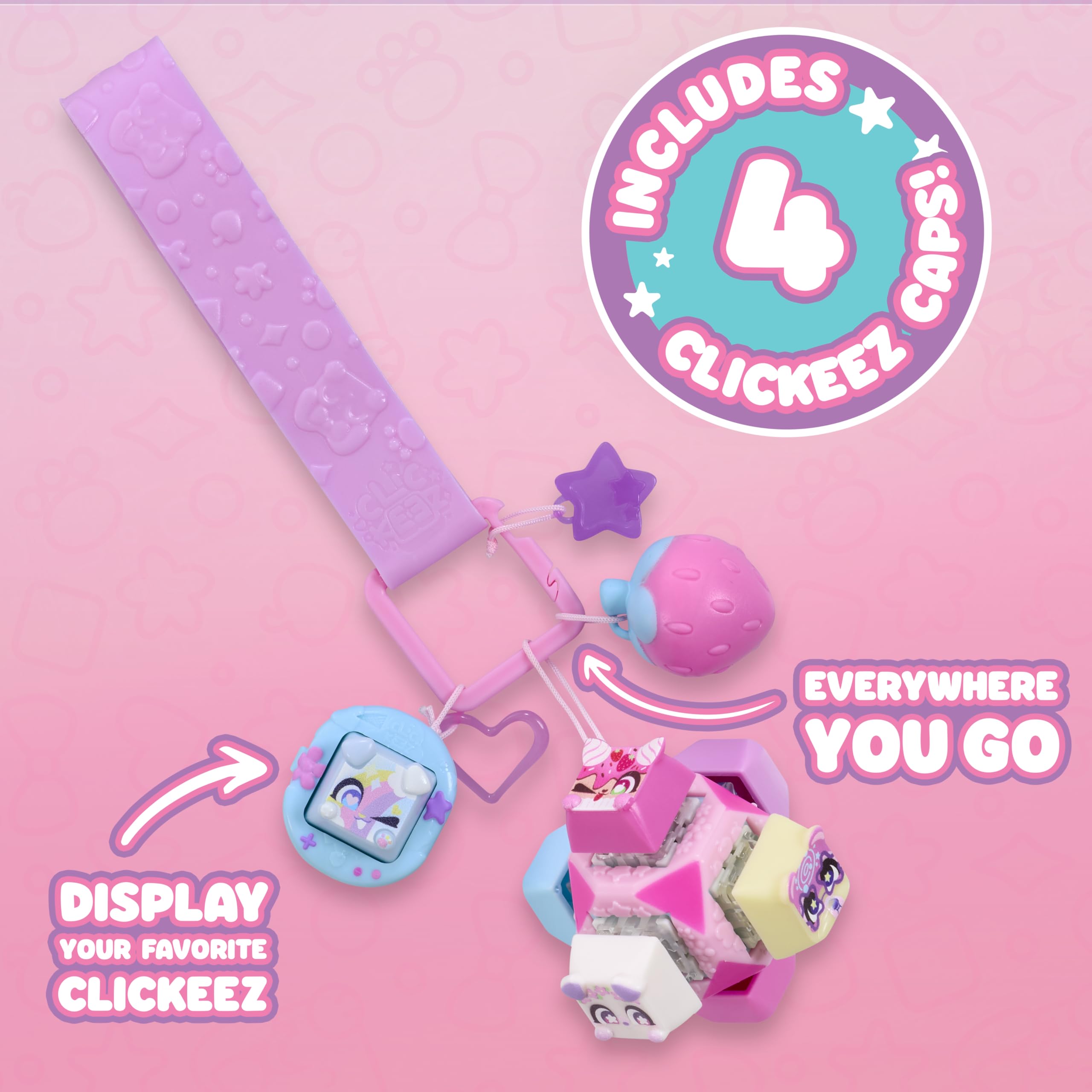 Clickeez Strawberry Treats Deluxe Keychain - 7 Clickable Keyboard Collectibles - Pink 2
