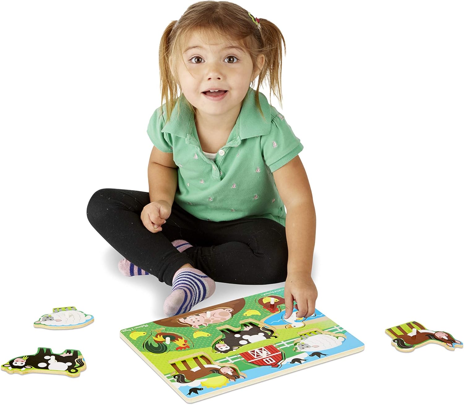Melissa & Doug Wooden Farm Animals Peg Puzzle - 8-Piece Educational Toy for Ages 3+ 3