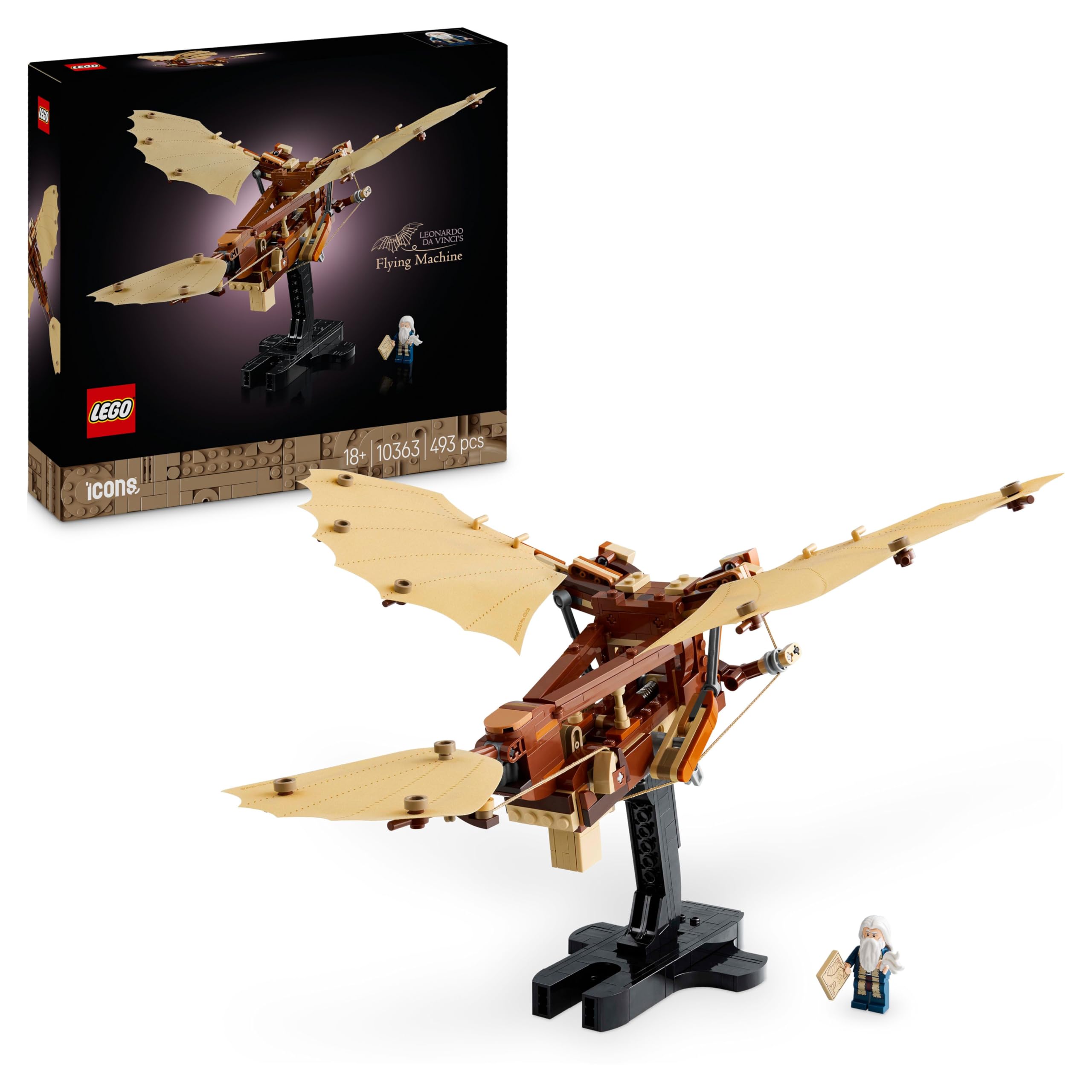 LEGO Icons Leonardo da Vinci’s Flying Machine Building Set - 493-Piece Adult Model with Minifigure 1