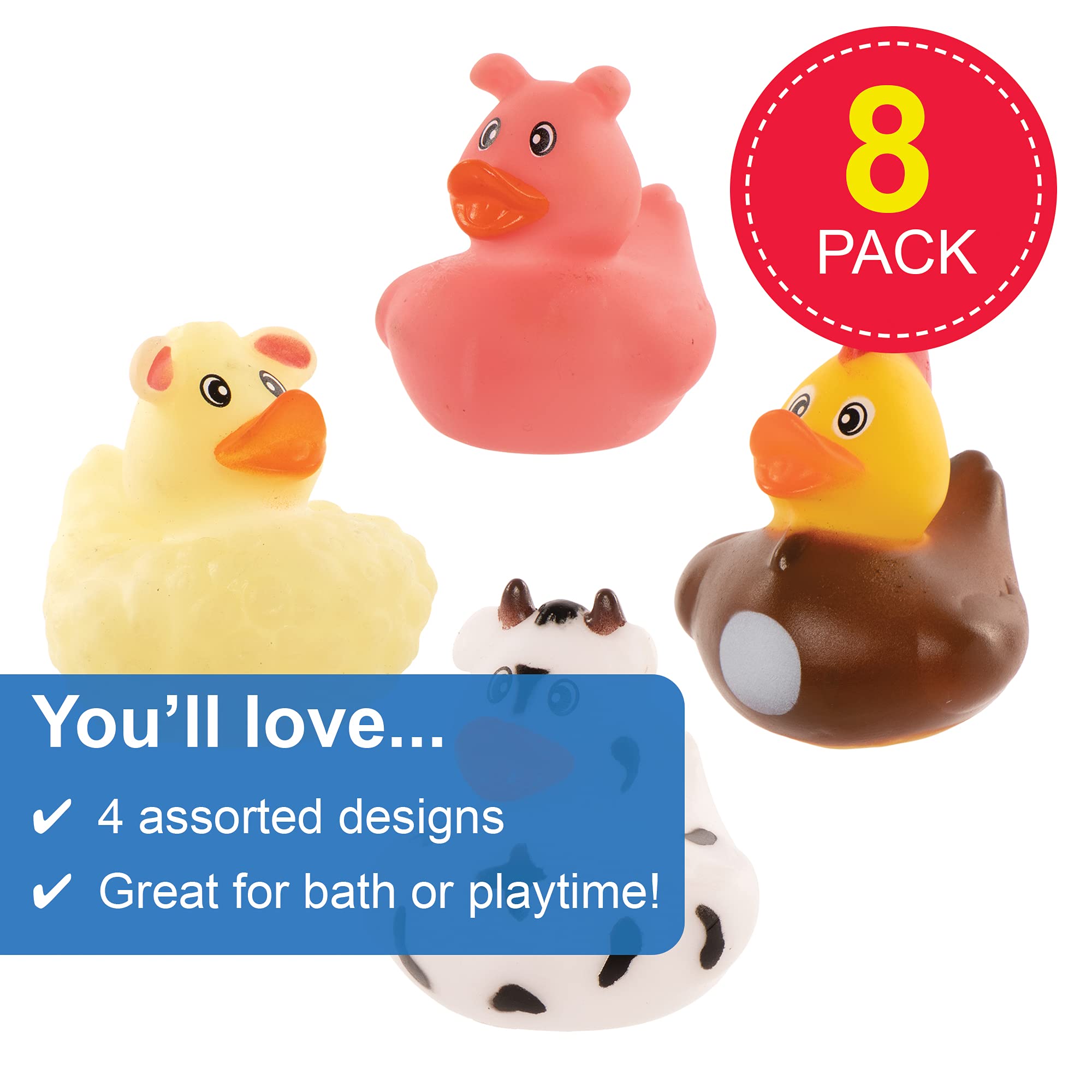 Baker Ross Farm Rubber Duck Bath Toys - Pack of 8 (Model FE326)