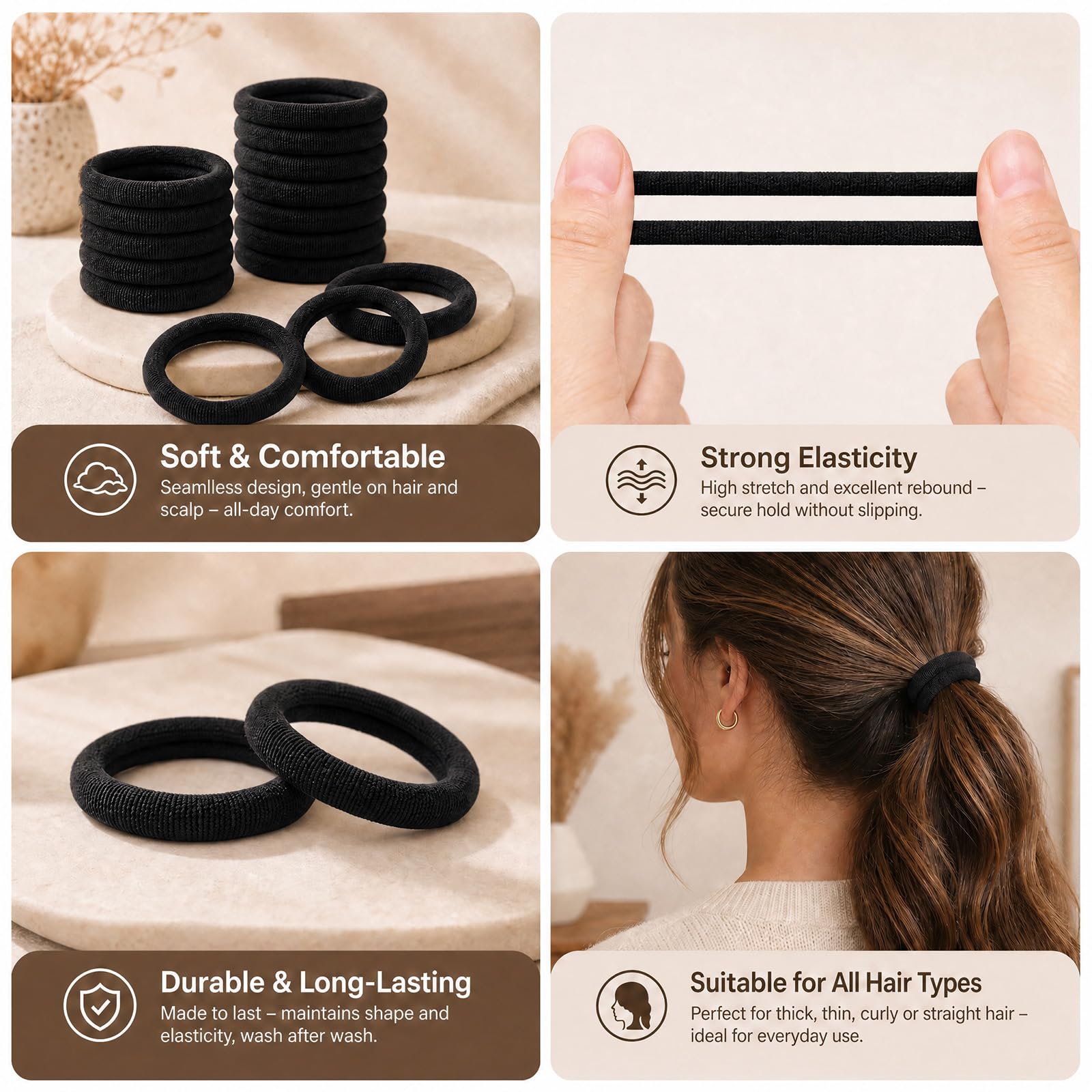 Admygo Elastic Hair Ties - 50 Pack Seamless Thick Hair Bands | High Elasticity Fabric 7