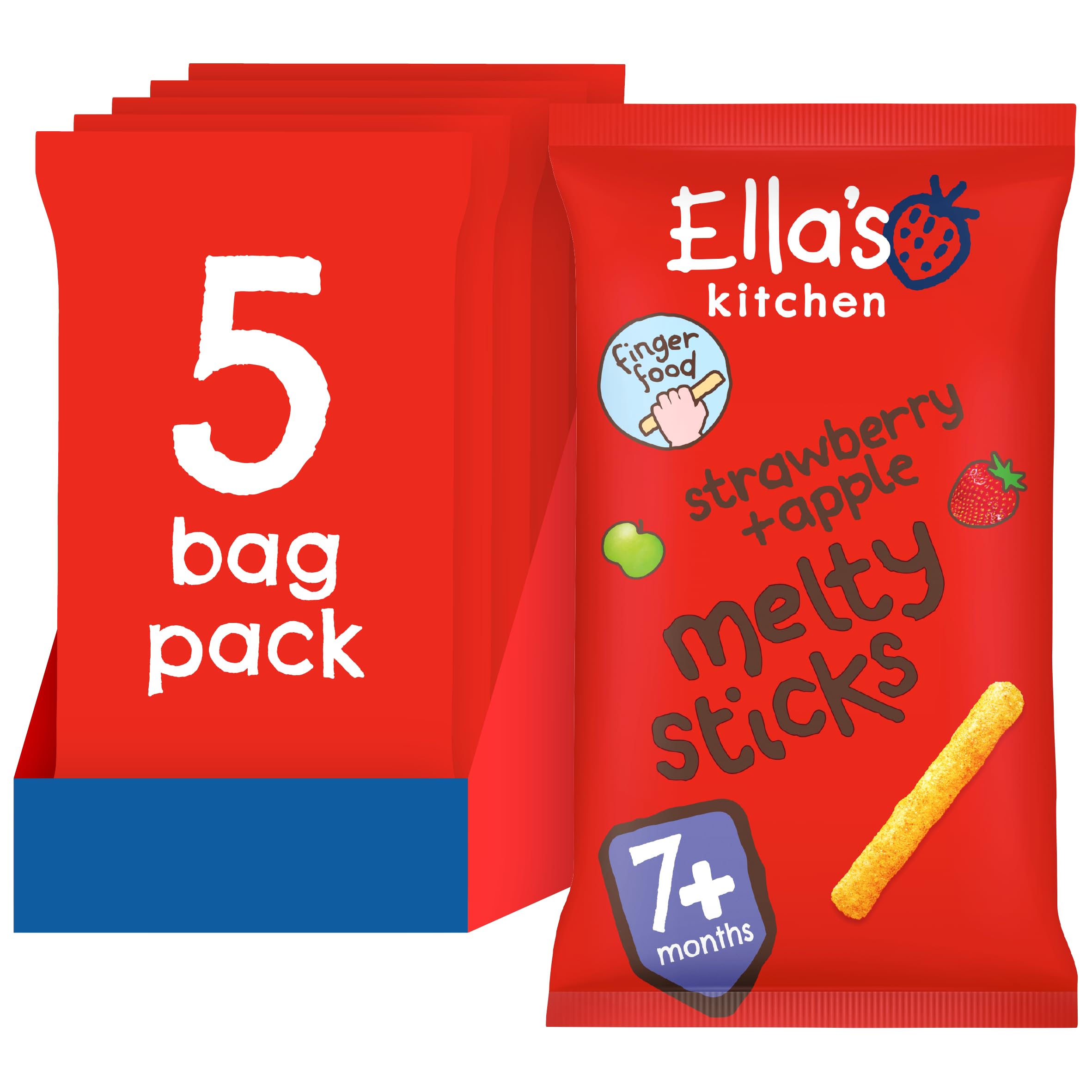 Ella's Kitchen Organic Strawberry & Apple Melty Sticks - 5 x 16g Pack, Baby Snack from 7 Months 1
