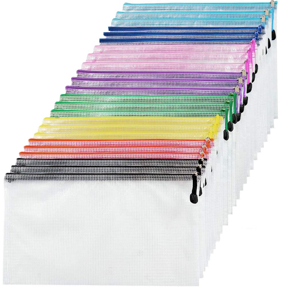 NORTHERN BROTHERS 24PCS A4 Plastic Zip Wallets - Waterproof PVC File Pockets | 8 Colors