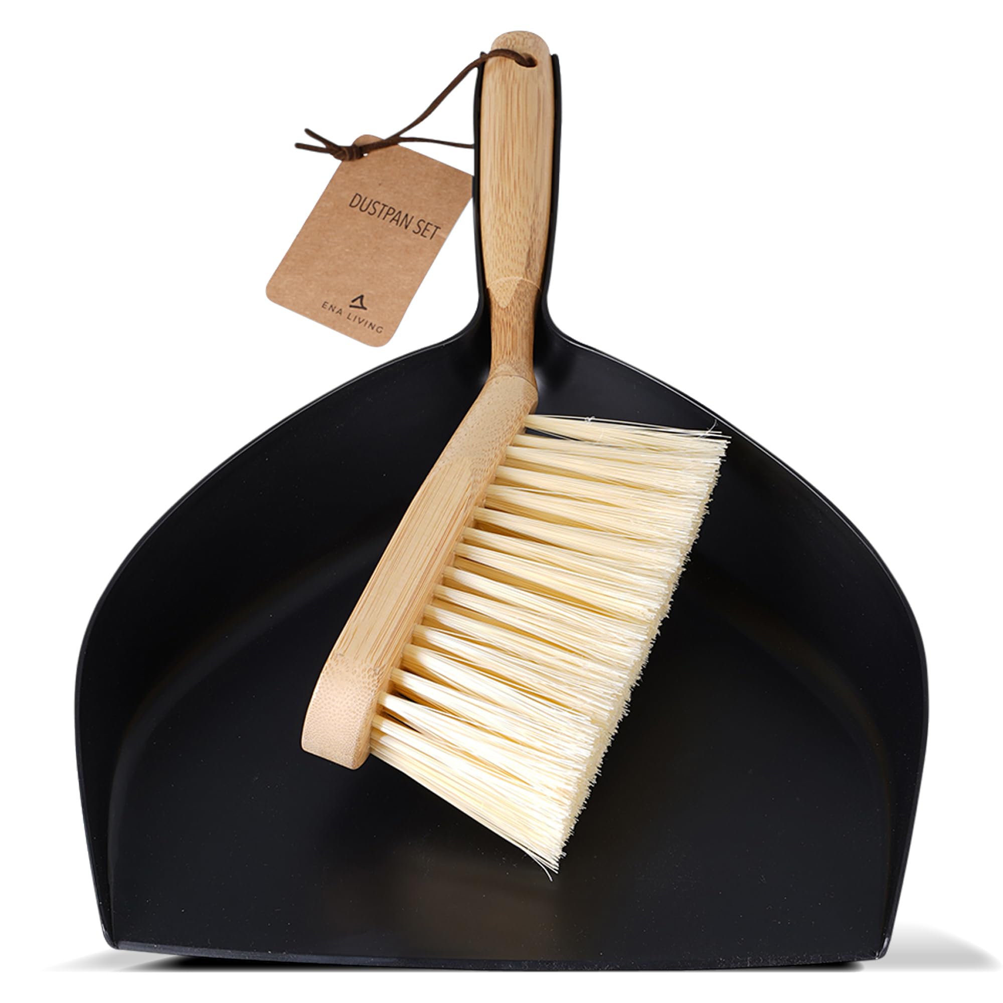 ENA Living Bamboo Dustpan & Brush Set - Eco-Labelled, Durable, User-Friendly | 29cm Brush, 35cm Dustpan 1