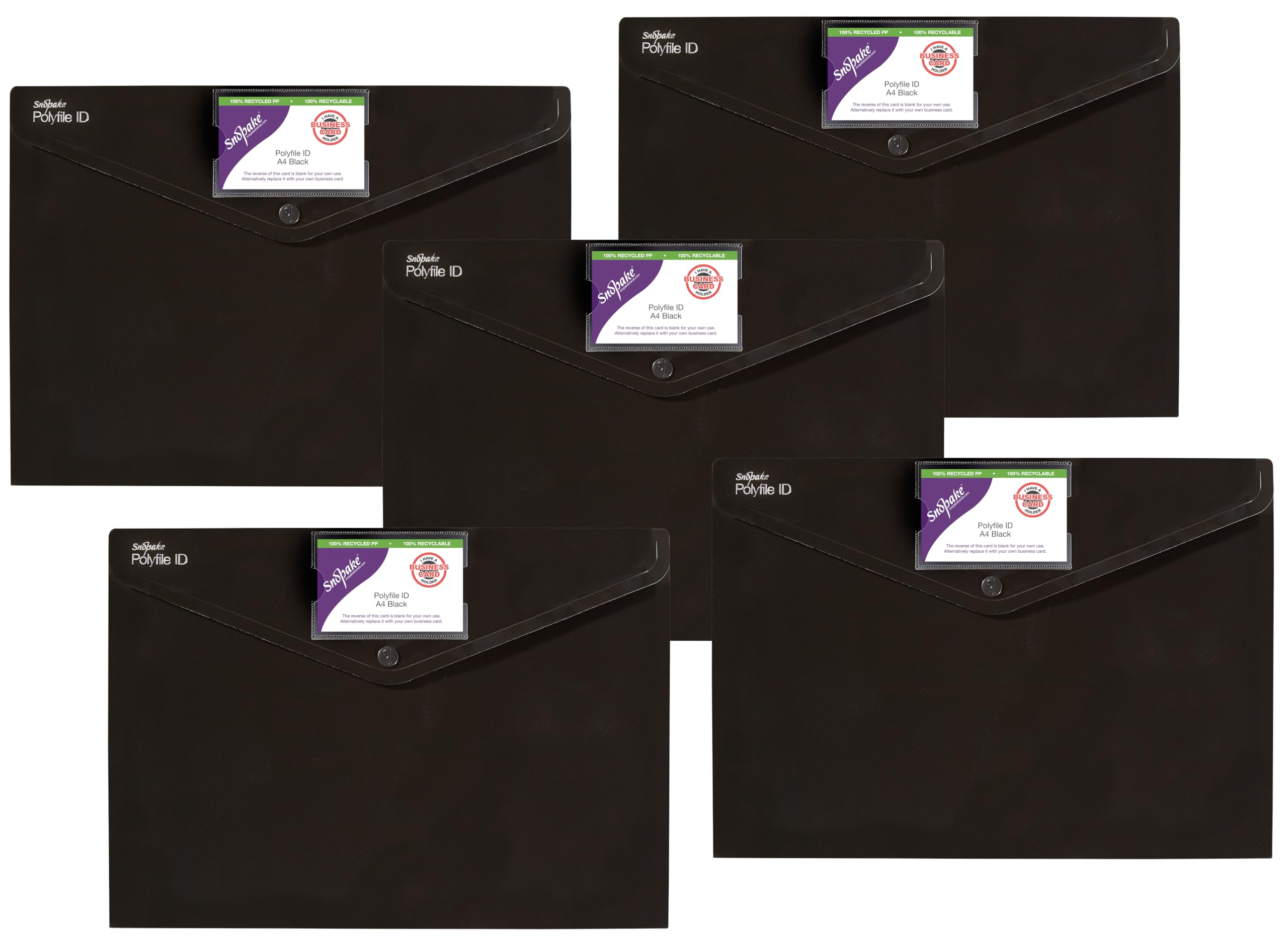 Snopake A4 Polyfile ID Popper Wallet with Press Stud Closure - Black | Pack of 5 | Durable Polypropylene 1