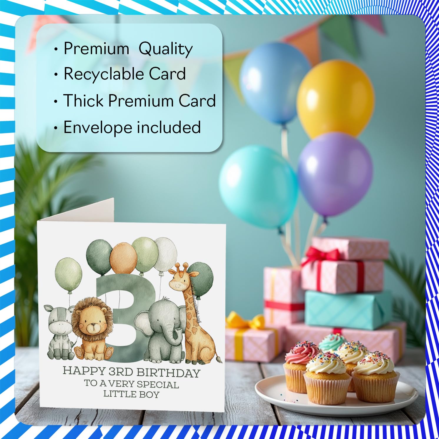 Stuff4 3rd Birthday Card for Boys - Jungle Numbers Design | 145mm x 145mm | Blank Inside 3