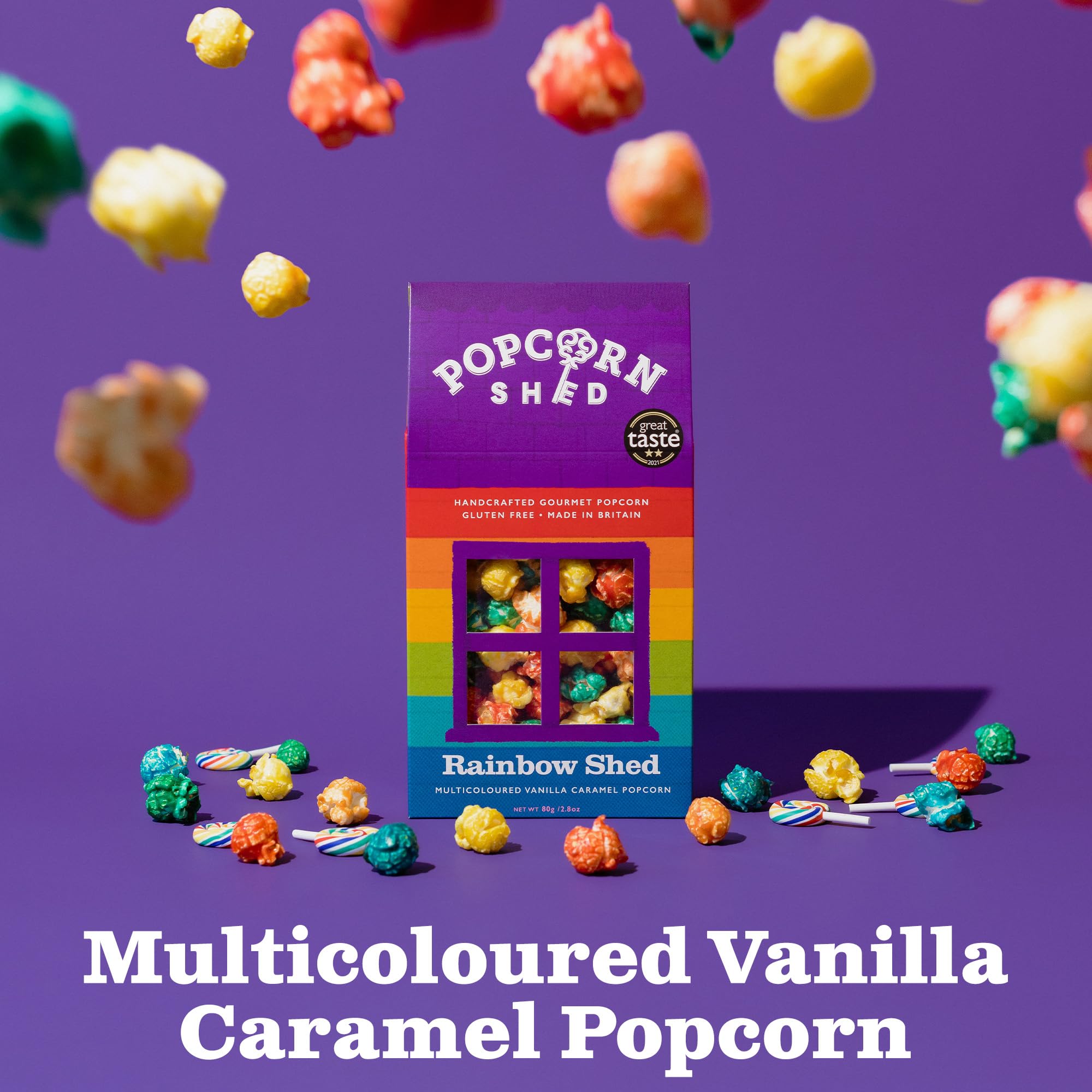 Popcorn Shed Rainbow Shed Gourmet Popcorn (1 x 80g) - Multicoloured Vanilla Caramel Snack 3
