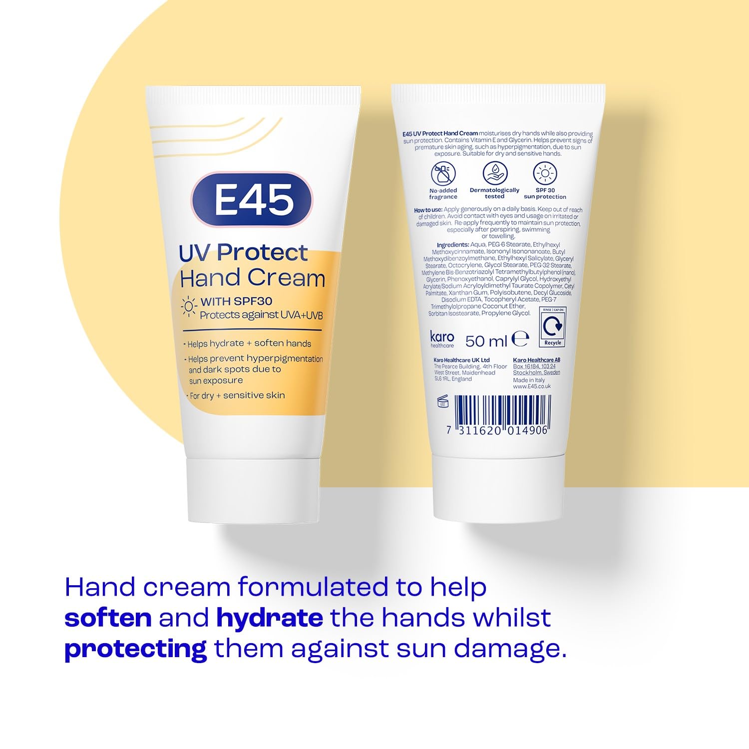 E45 UV Protect Hand Cream SPF30 - Hydrating & Softening for Dry/Sensitive Skin | 50 ml